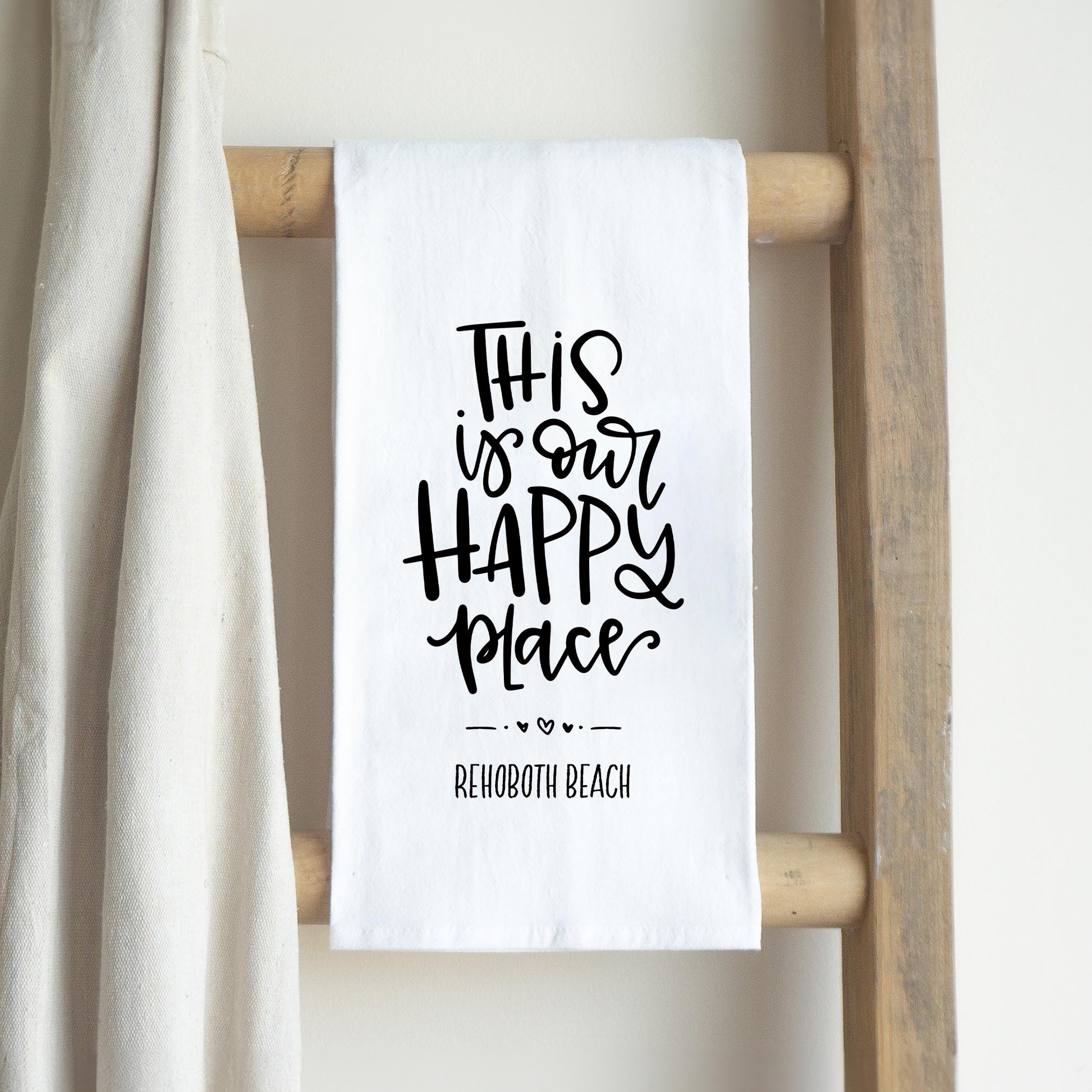 Cotton Tea Towel White-This Is My Happy Place Rehoboth Beach -2