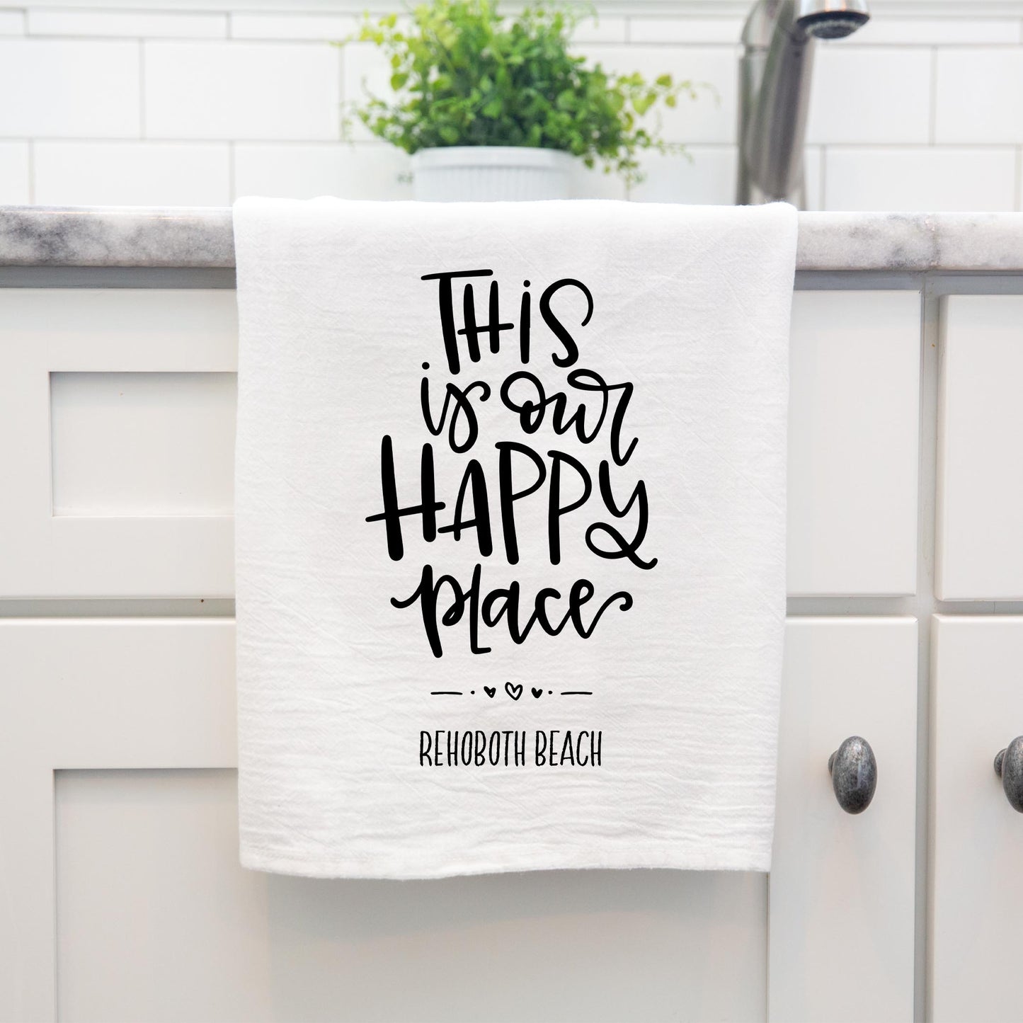 Cotton Tea Towel White-This Is My Happy Place Rehoboth Beach -3