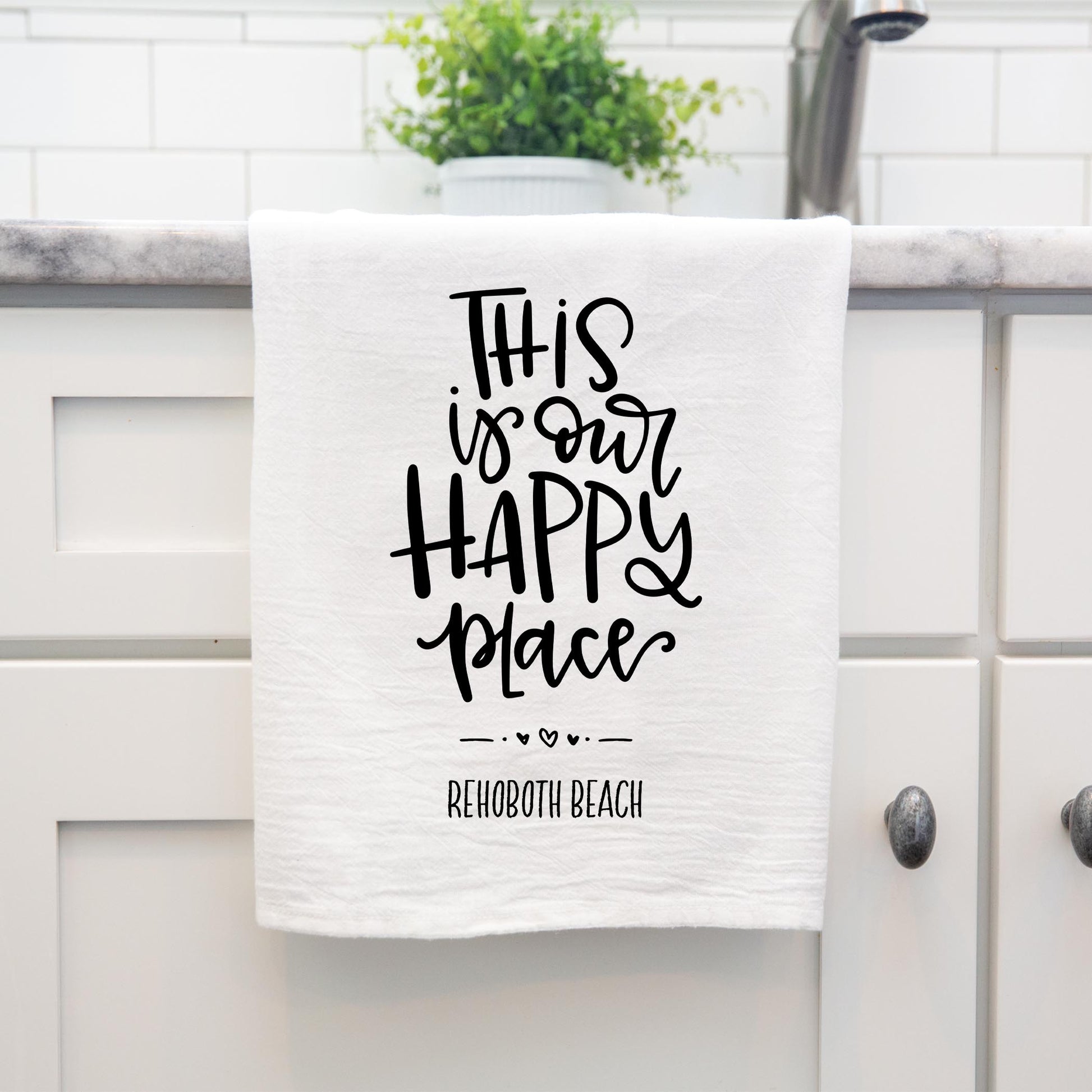Cotton Tea Towel White-This Is My Happy Place Rehoboth Beach -3