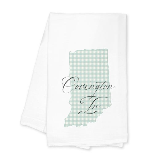 Cotton Tea Towel White-Mint Checker State Covington Indiana -0