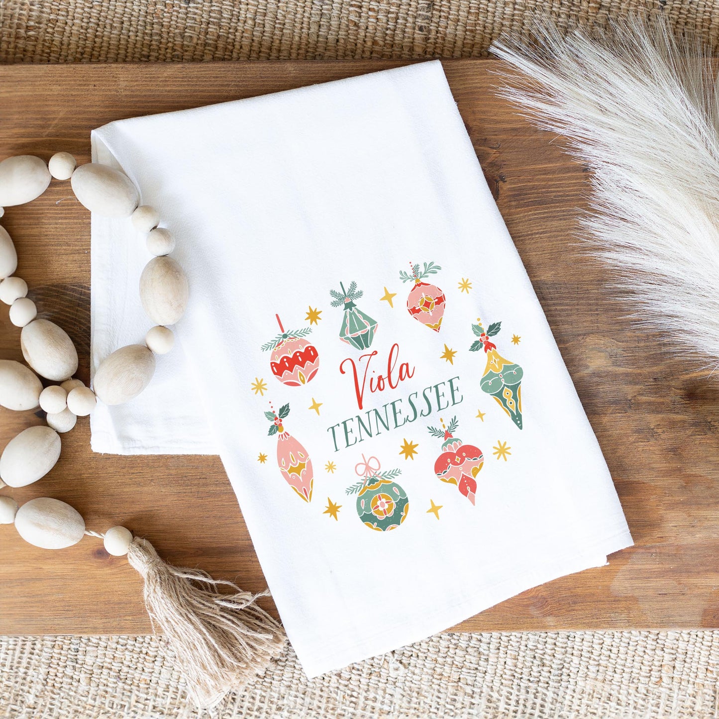 Cotton Tea Towel White-Ornament Gems Viola Tennessee -1