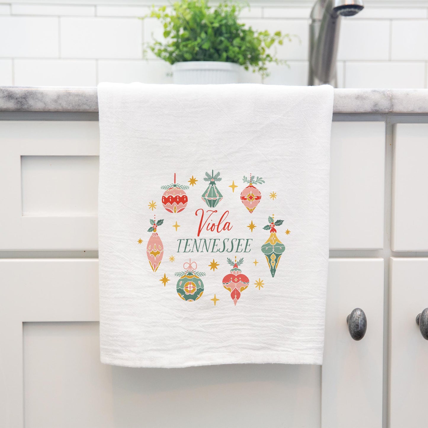 Cotton Tea Towel White-Ornament Gems Viola Tennessee -3