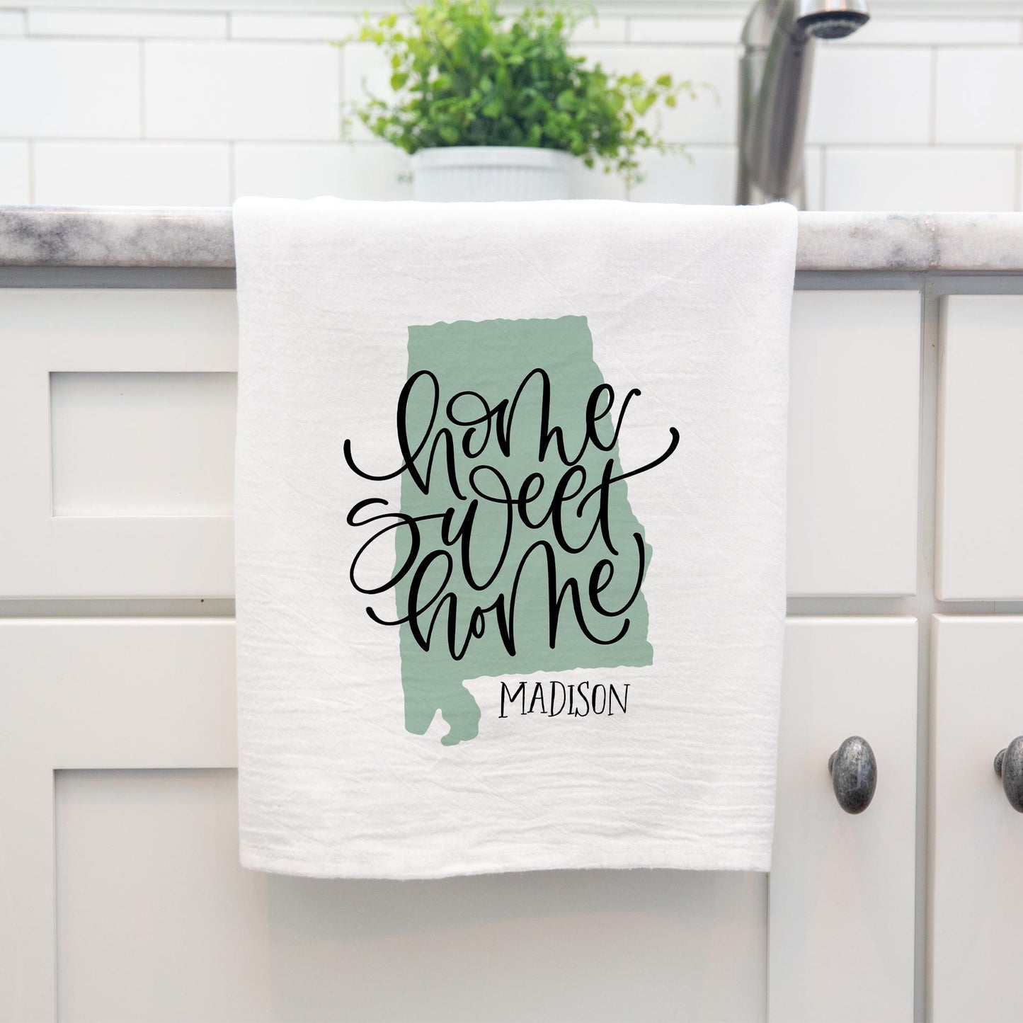 Cotton Tea Towel White-Home Sweet Home Madison Alabama -3