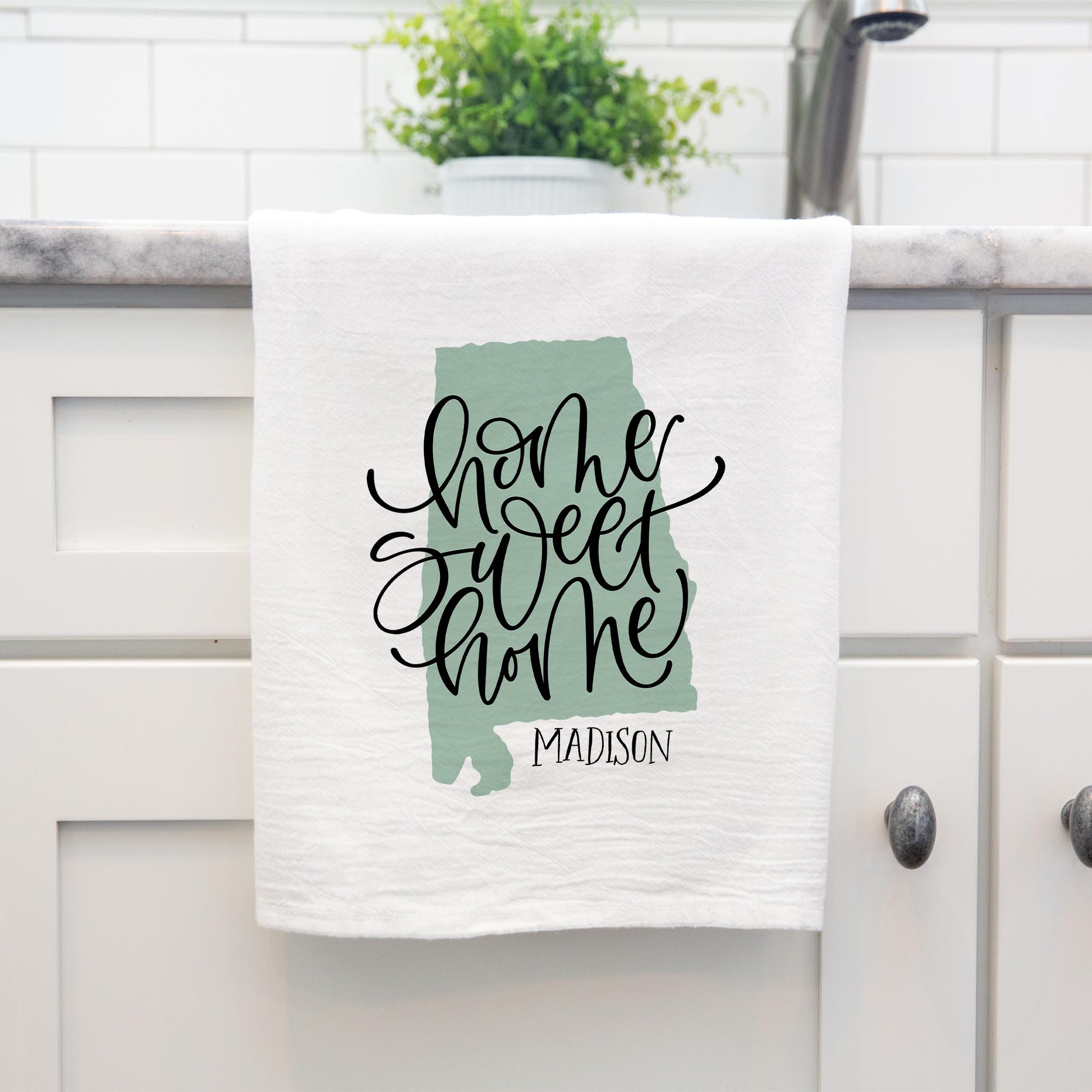 Cotton Tea Towel White-Home Sweet Home Madison Alabama -3