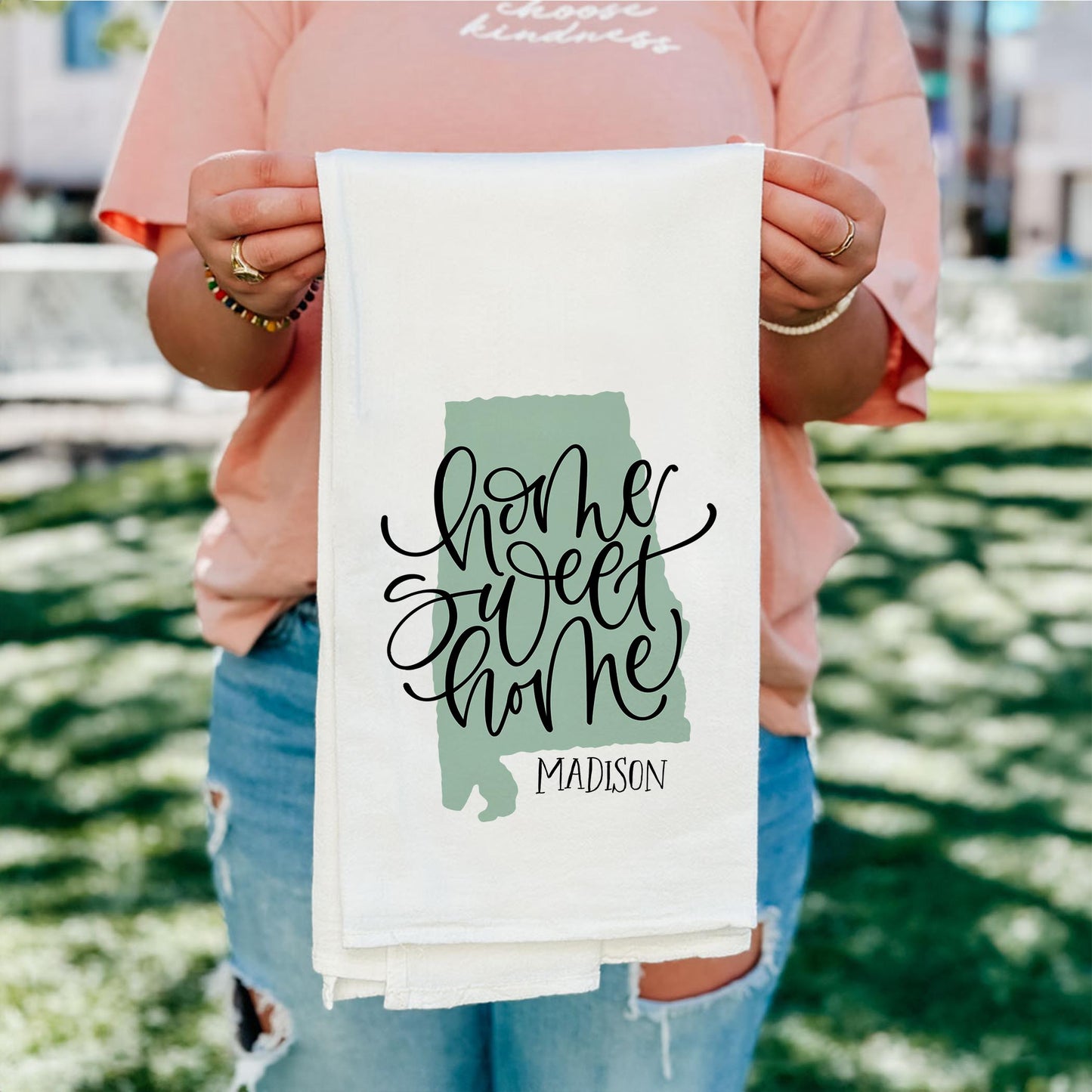 Cotton Tea Towel White-Home Sweet Home Madison Alabama -4