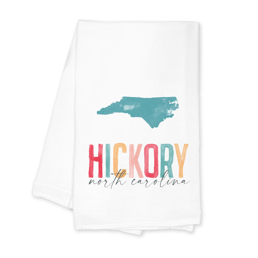 Cotton Tea Towel White-Watercolor City Hickory North Carolina -0