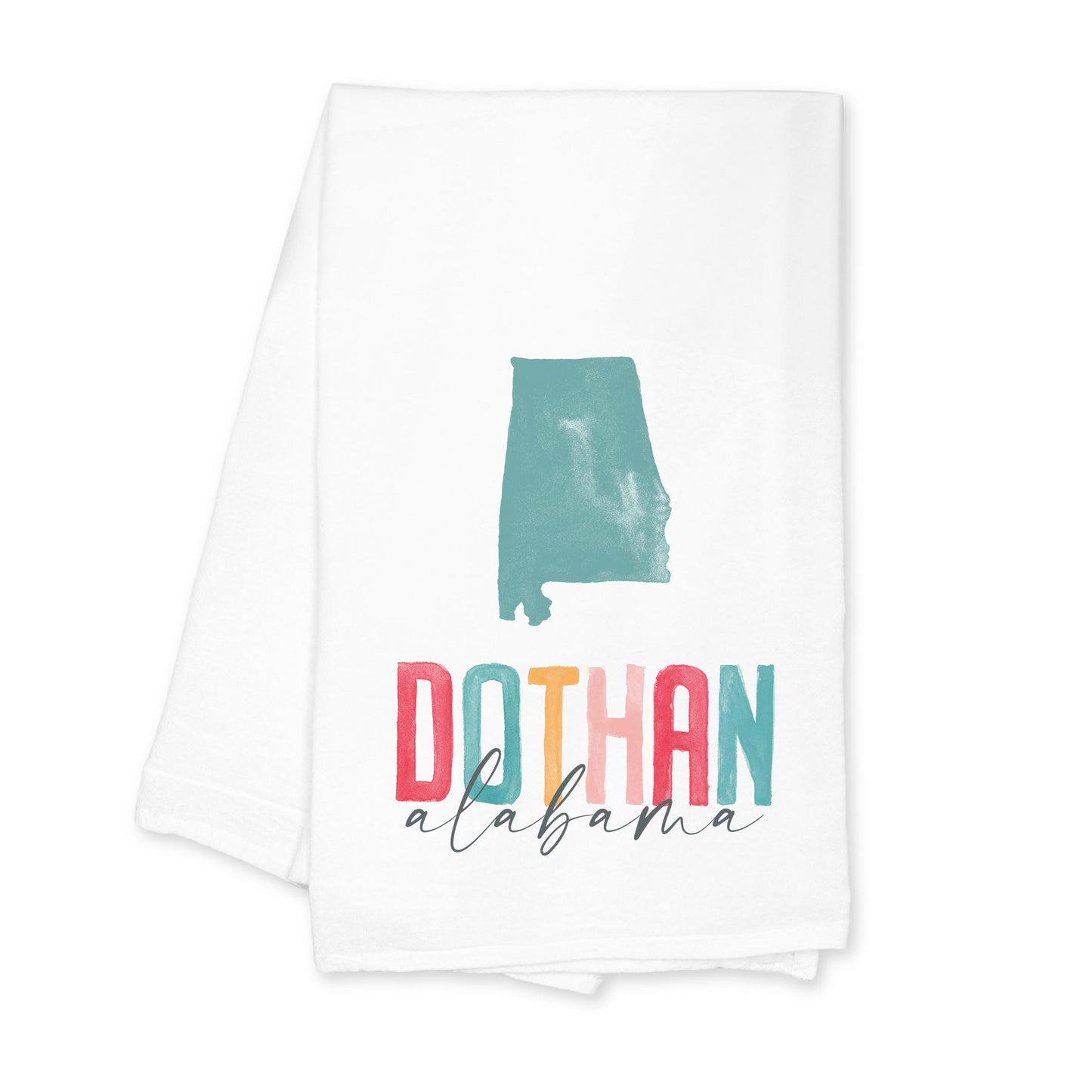 Cotton Tea Towel White-Watercolor City Dothan Alabama