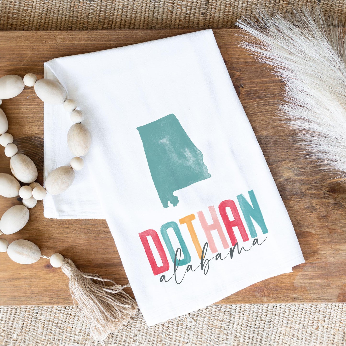 Cotton Tea Towel White-Watercolor City Dothan Alabama