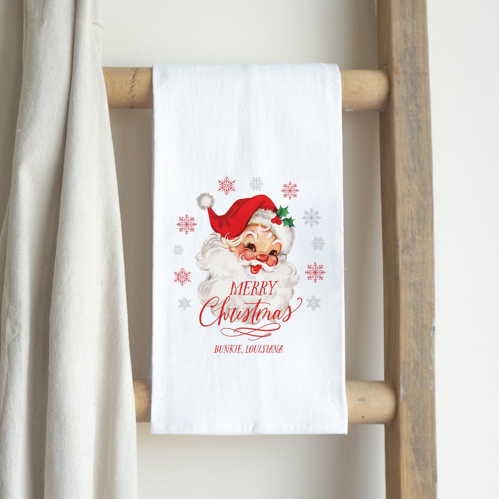 Cotton Tea Towel White-Classic Santa Bunkie Louisiana -2