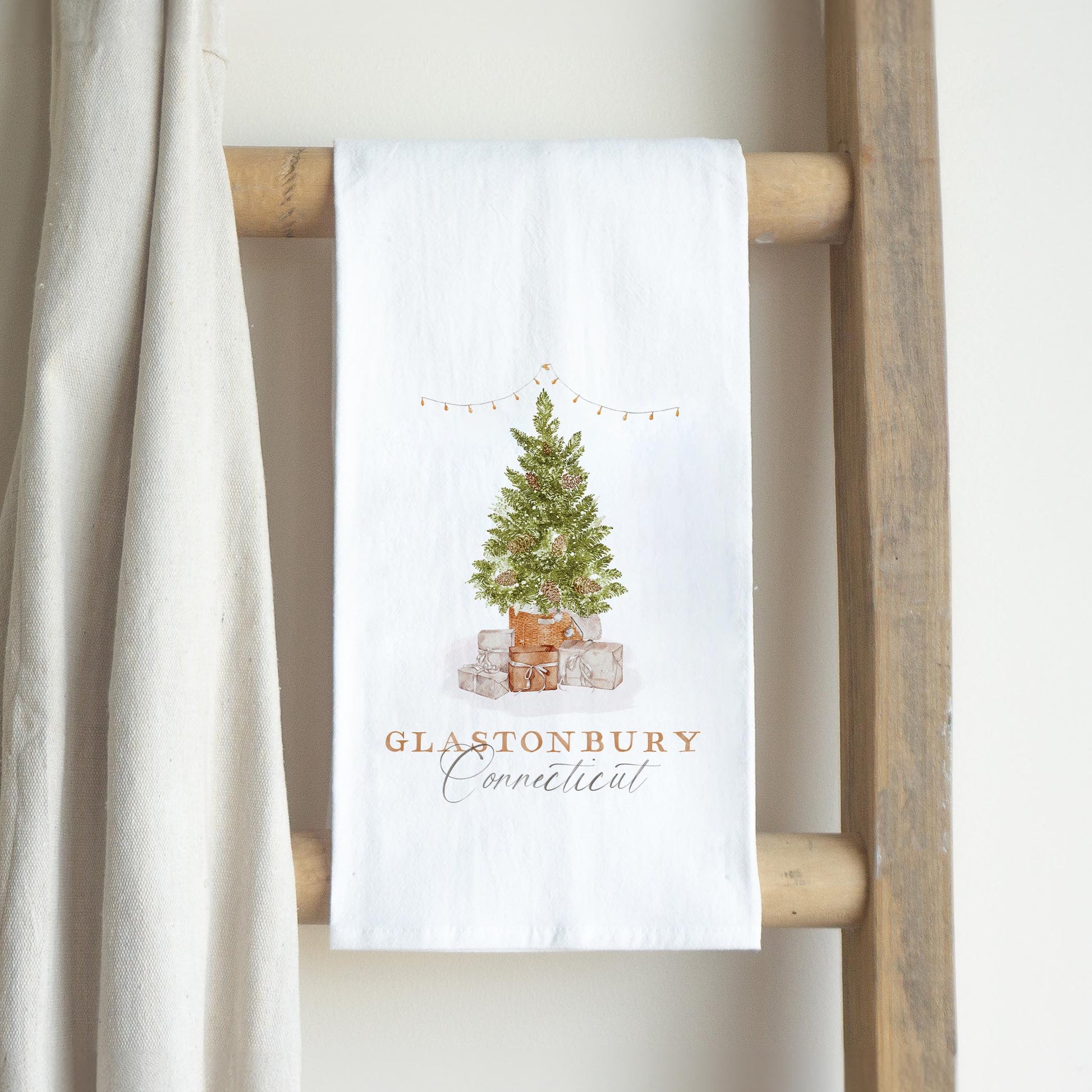 Cotton Tea Towel White-Cottage Tree Glastonbury Connecticut -2