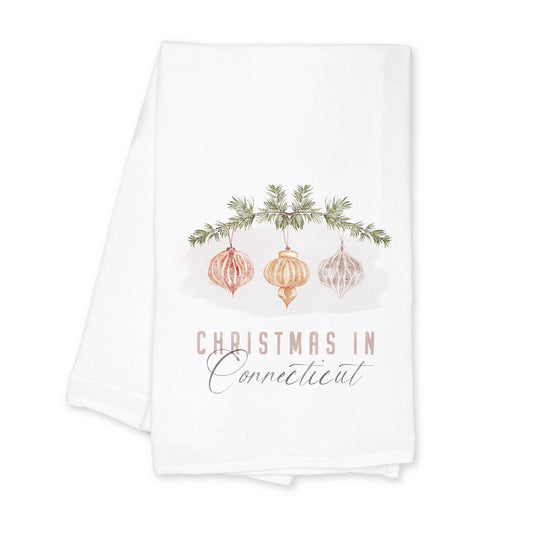 Cotton Tea Towel White-Ornaments Christmas in Connecticut -0