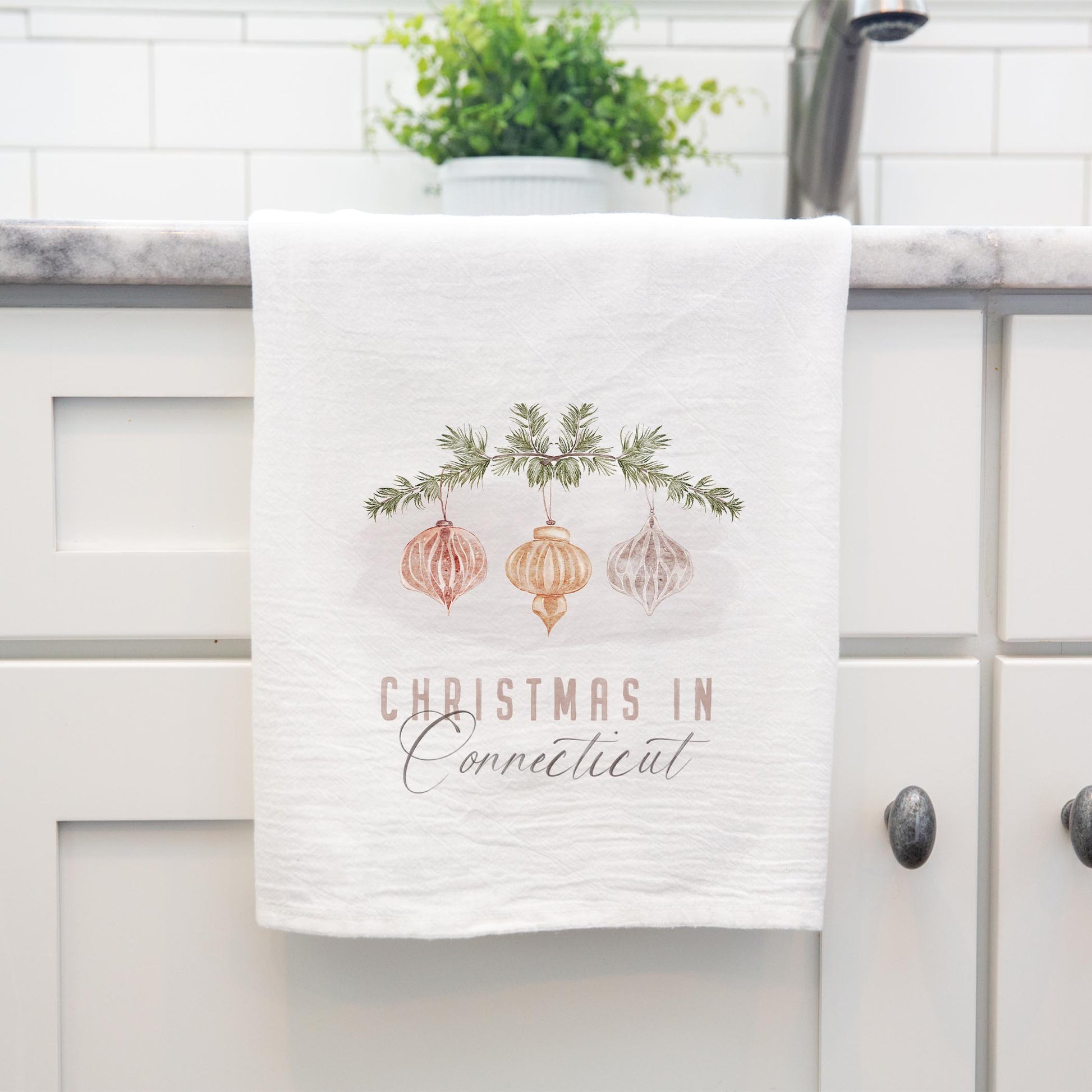 Cotton Tea Towel White-Ornaments Christmas in Connecticut -3