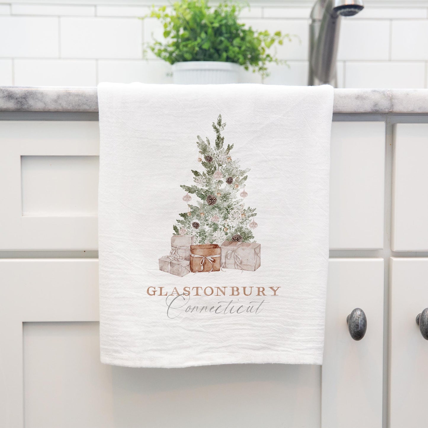Cotton Tea Towel White-Crystal Cottage Tree Glastonbury Connecticut -3