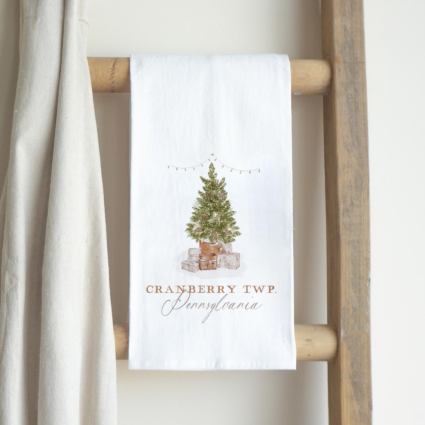 Cotton Tea Towel White-Cottage Tree Cranberry Twp. Pennsylvania -2