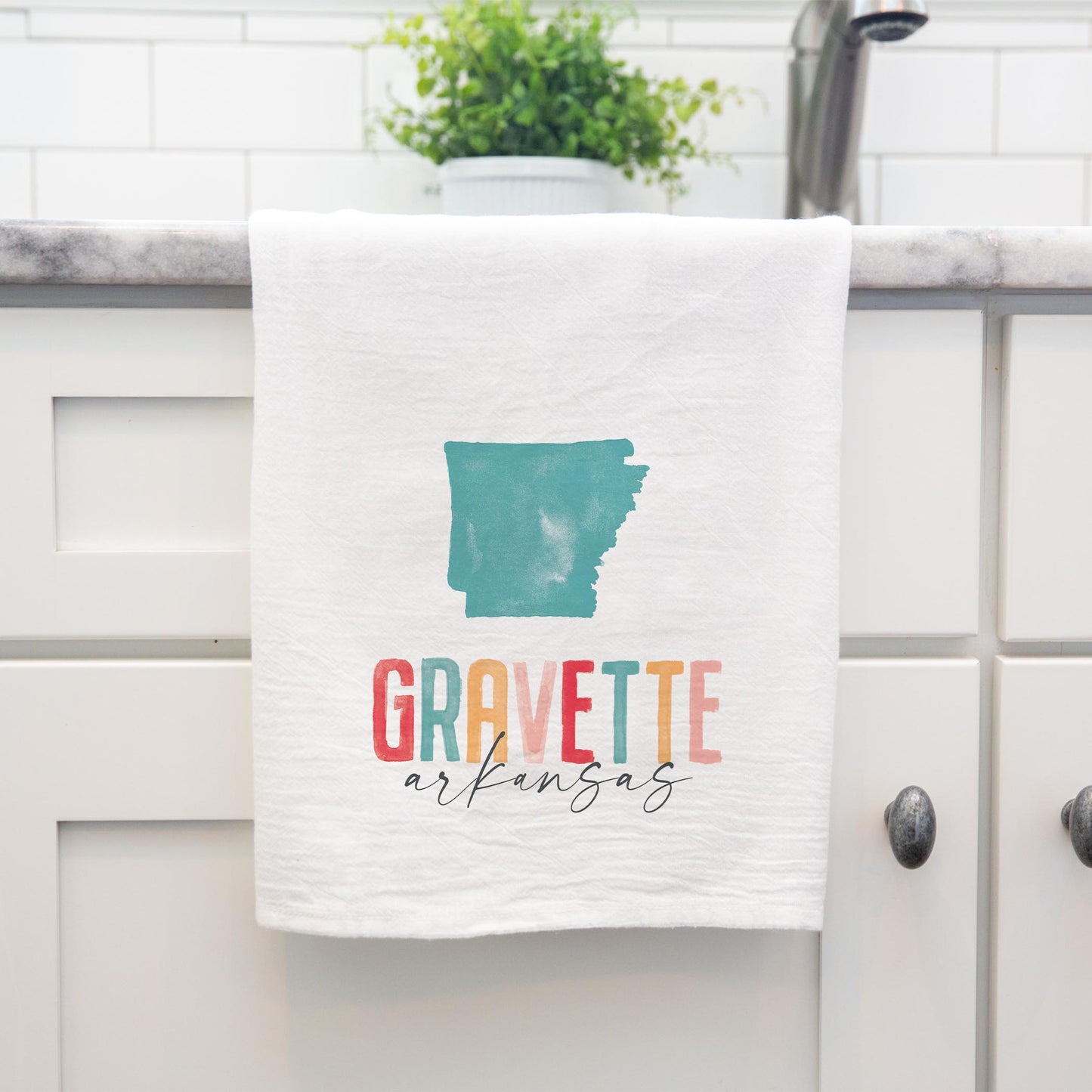 Cotton Tea Towel White-Gravettects1798watercolorcity