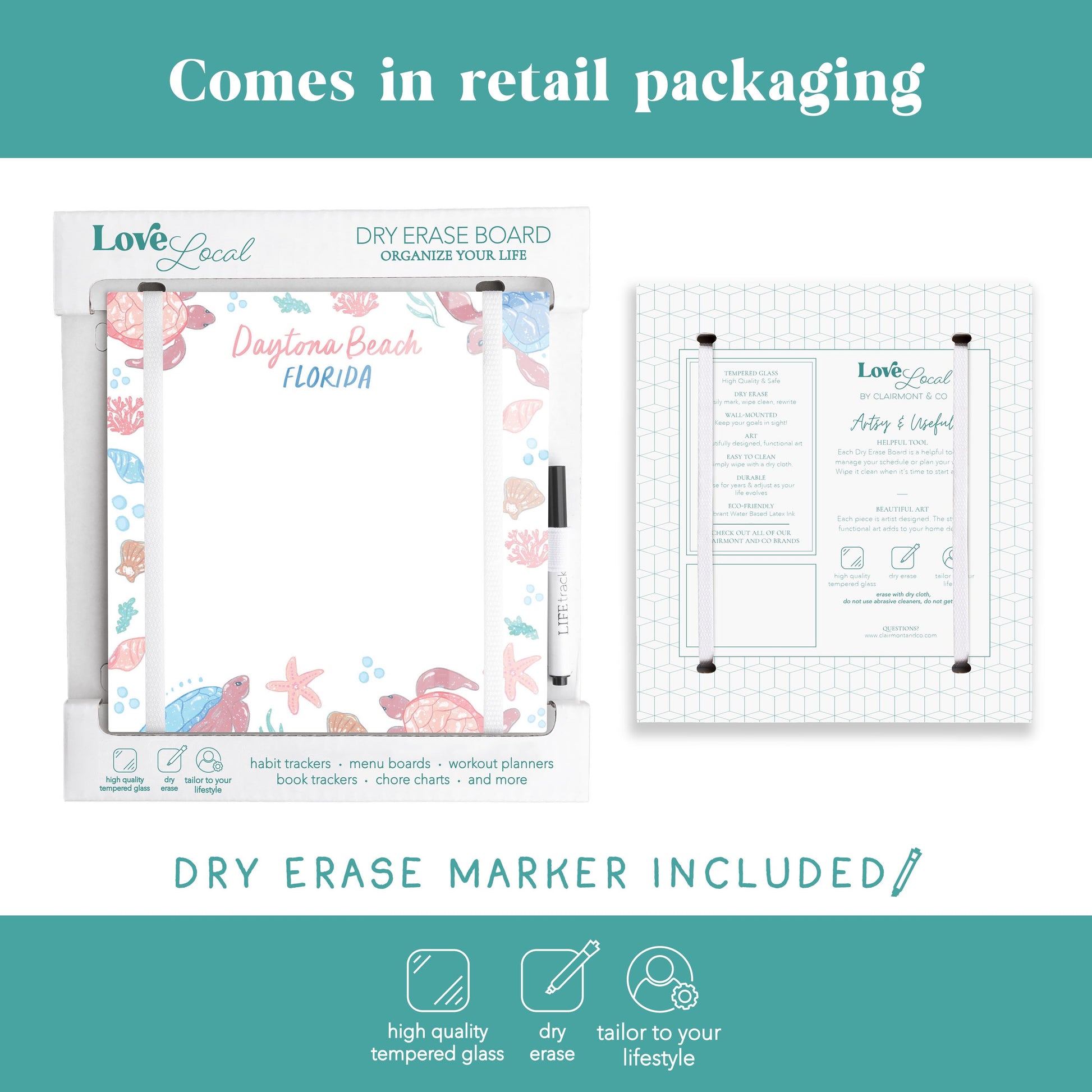 8x8 Glass Dry Erase-City & State Coastal Sea Turtles -5