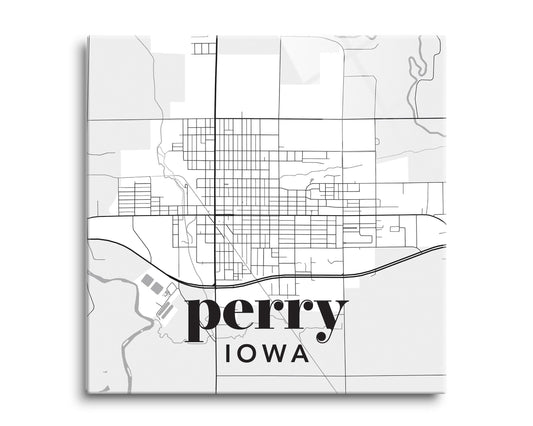 8x8 Glass Plaque-Black & White Light Map Perry Iowa