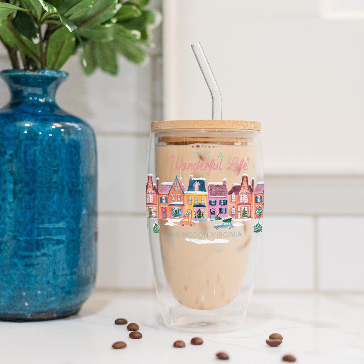 16oz Double Insulated Glass Tumbler-It's a wonderful Life Abingdon Virginia