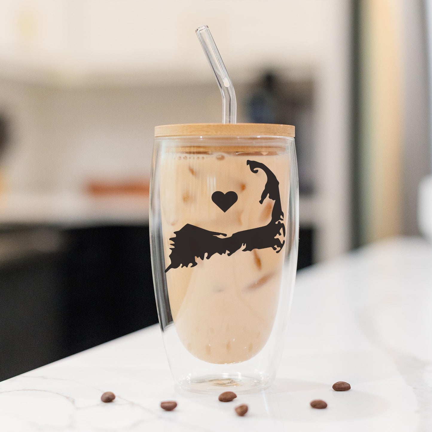 16oz Double Insulated Glass Tumbler-Cape Cod Heart