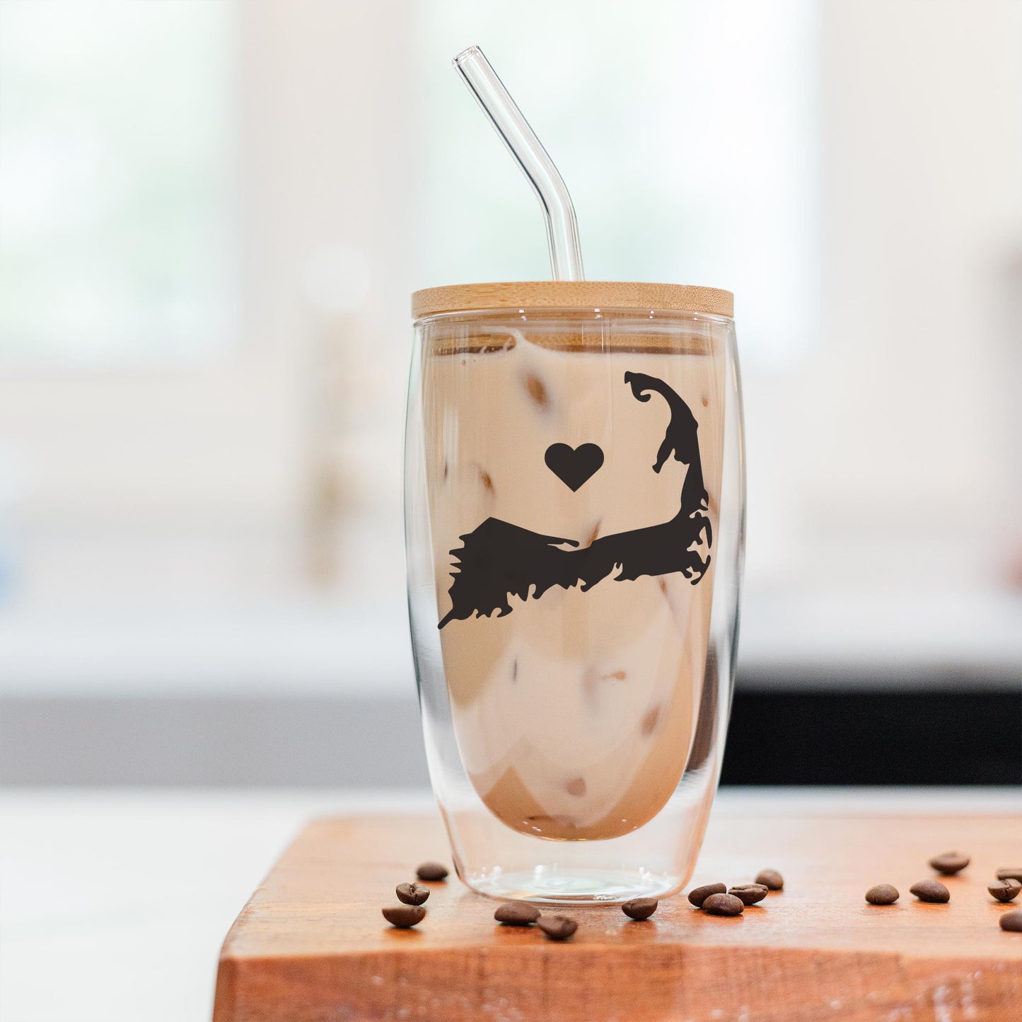 16oz Double Insulated Glass Tumbler-Cape Cod Heart