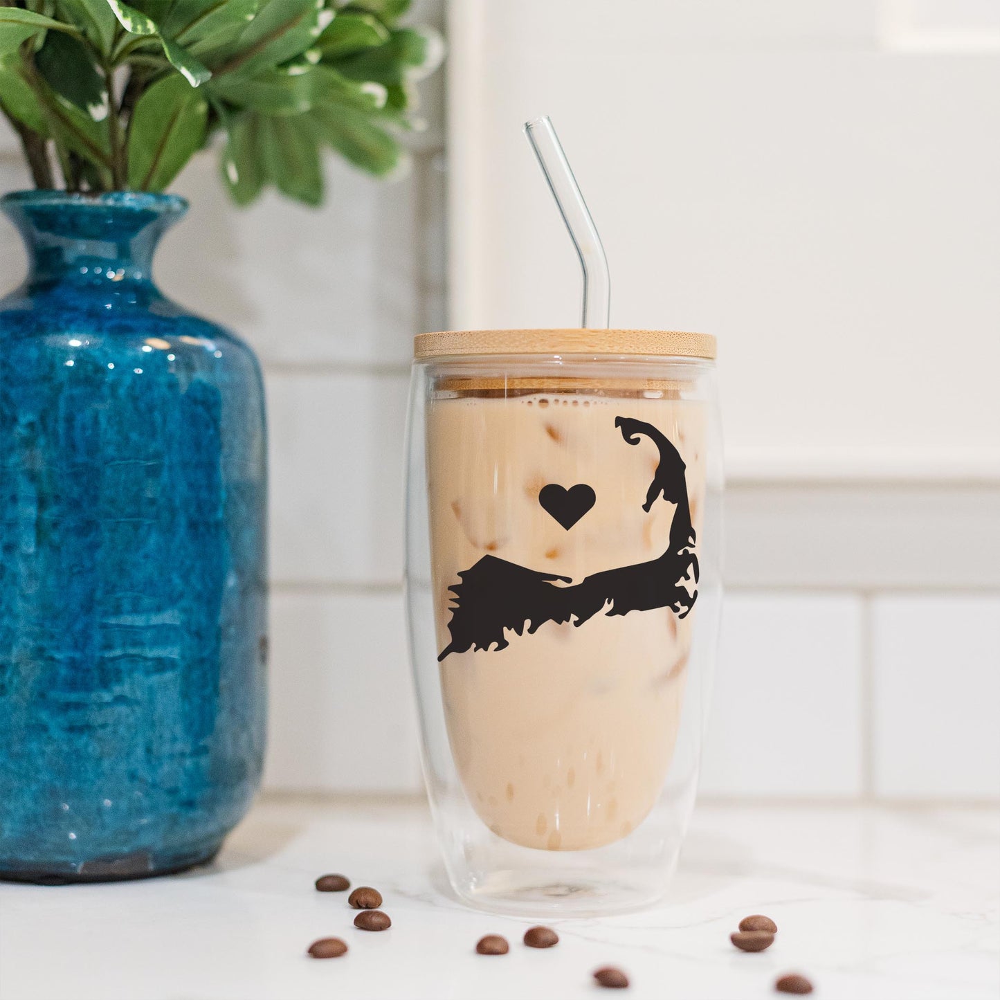 16oz Double Insulated Glass Tumbler-Cape Cod Heart