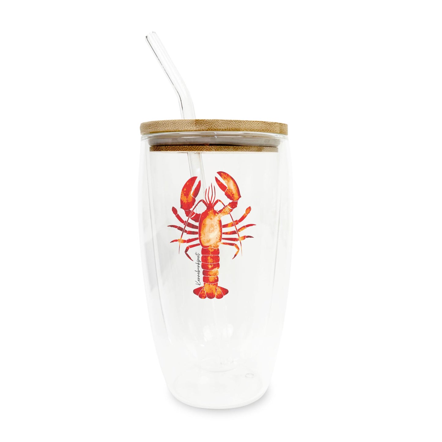 16oz Double Insulated Glass Tumbler-Kennebunkport Maine Orange Lobster