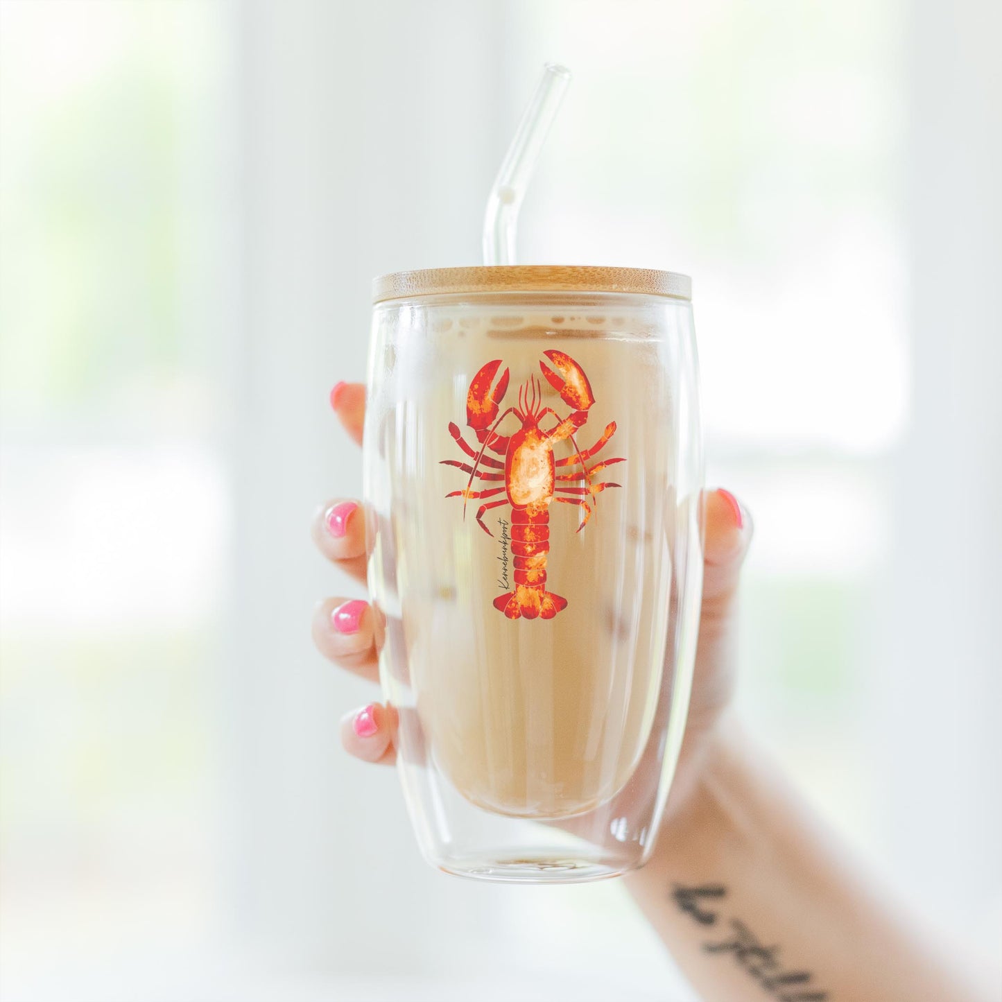 16oz Double Insulated Glass Tumbler-Kennebunkport Maine Orange Lobster