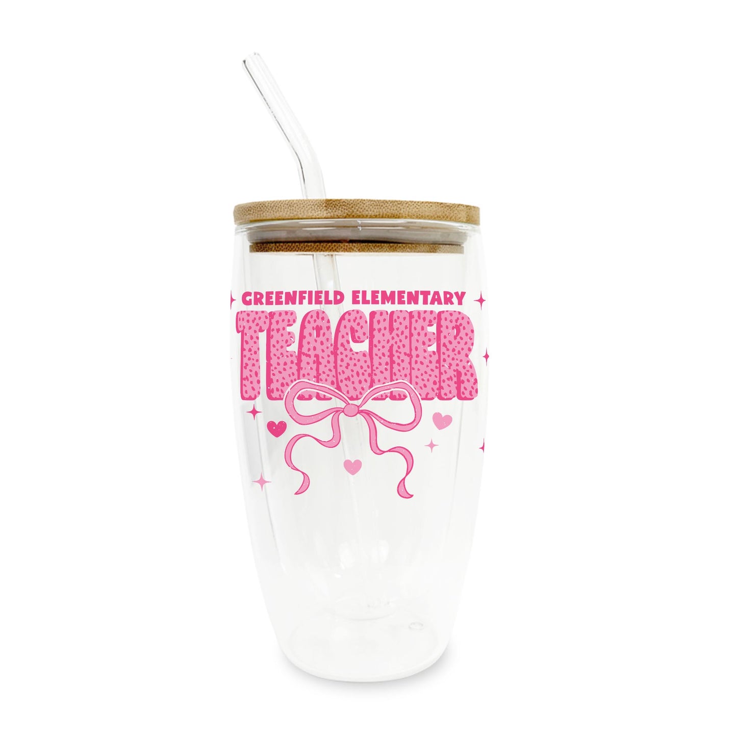 16oz Double Insulated Glass Tumbler-Love+Local Classroom Coquette Teacher Bow -0