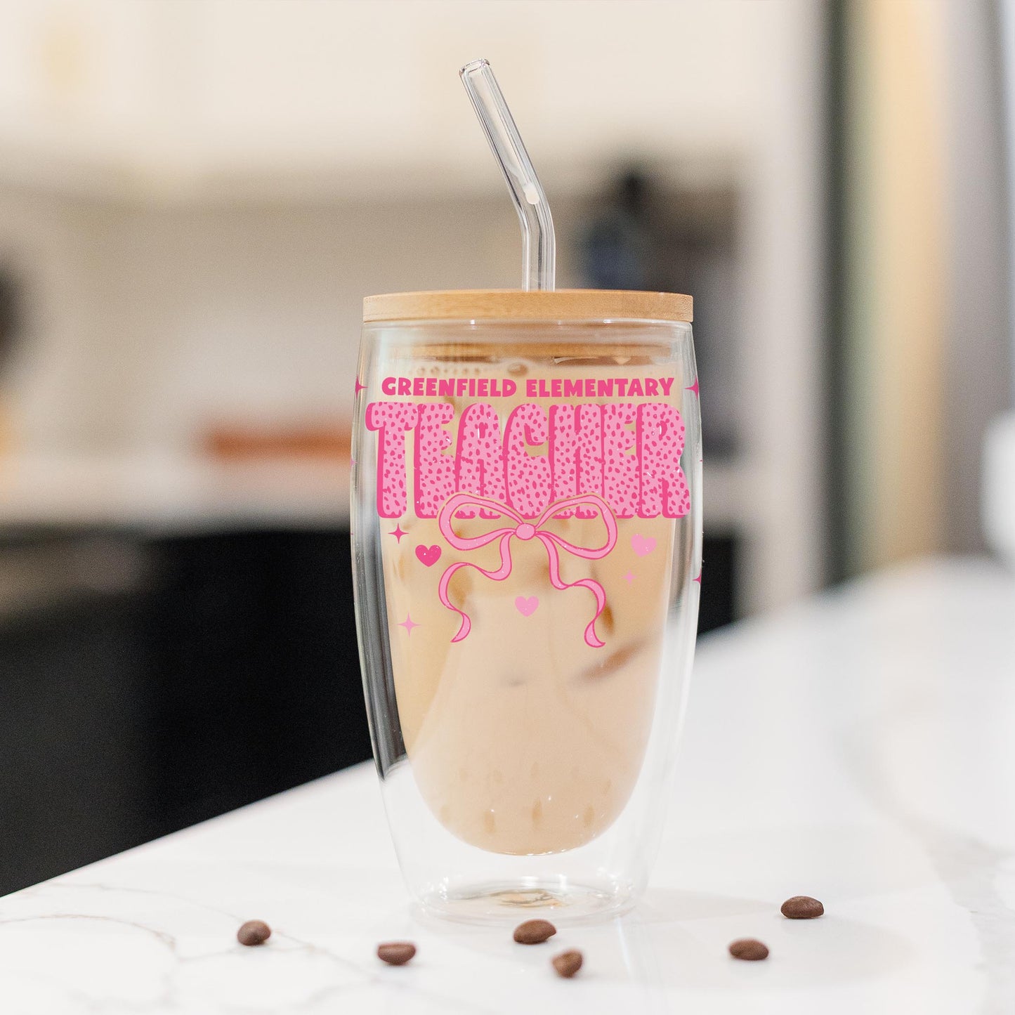 16oz Double Insulated Glass Tumbler-Love+Local Classroom Coquette Teacher Bow -1