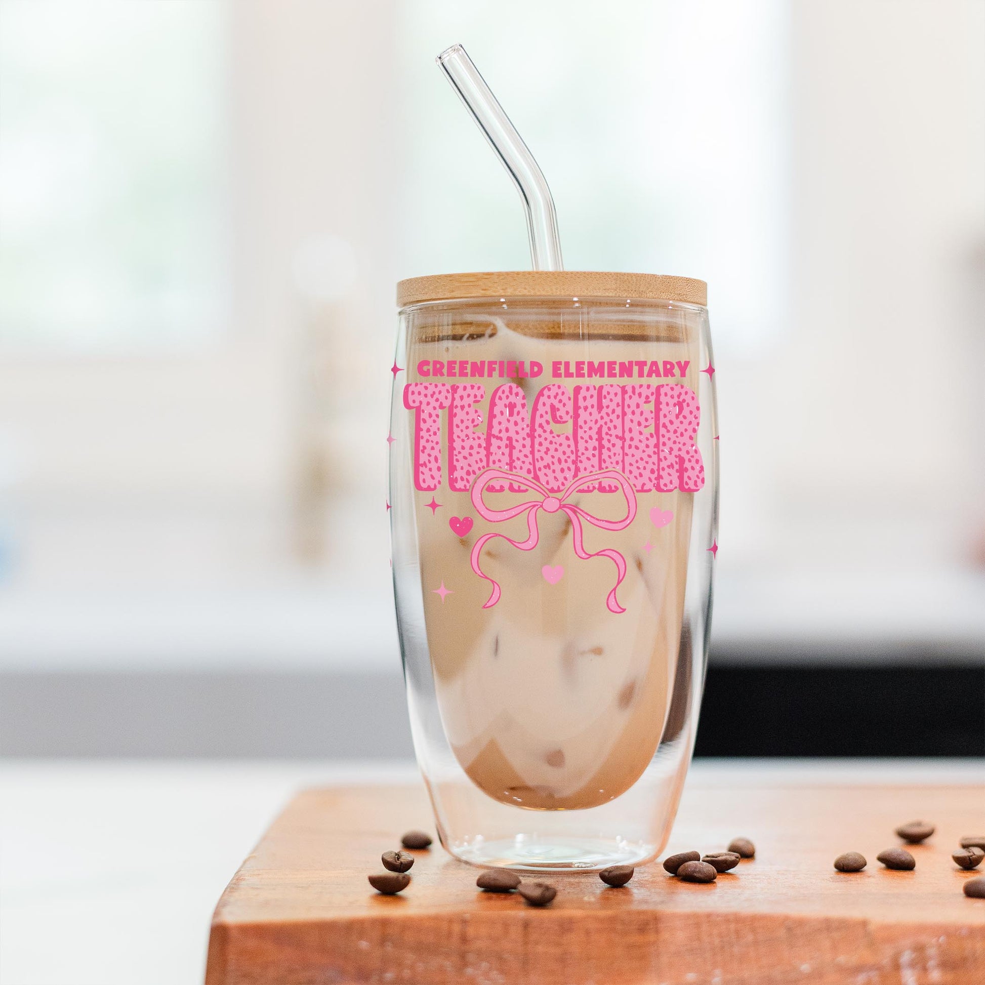 16oz Double Insulated Glass Tumbler-Love+Local Classroom Coquette Teacher Bow -2