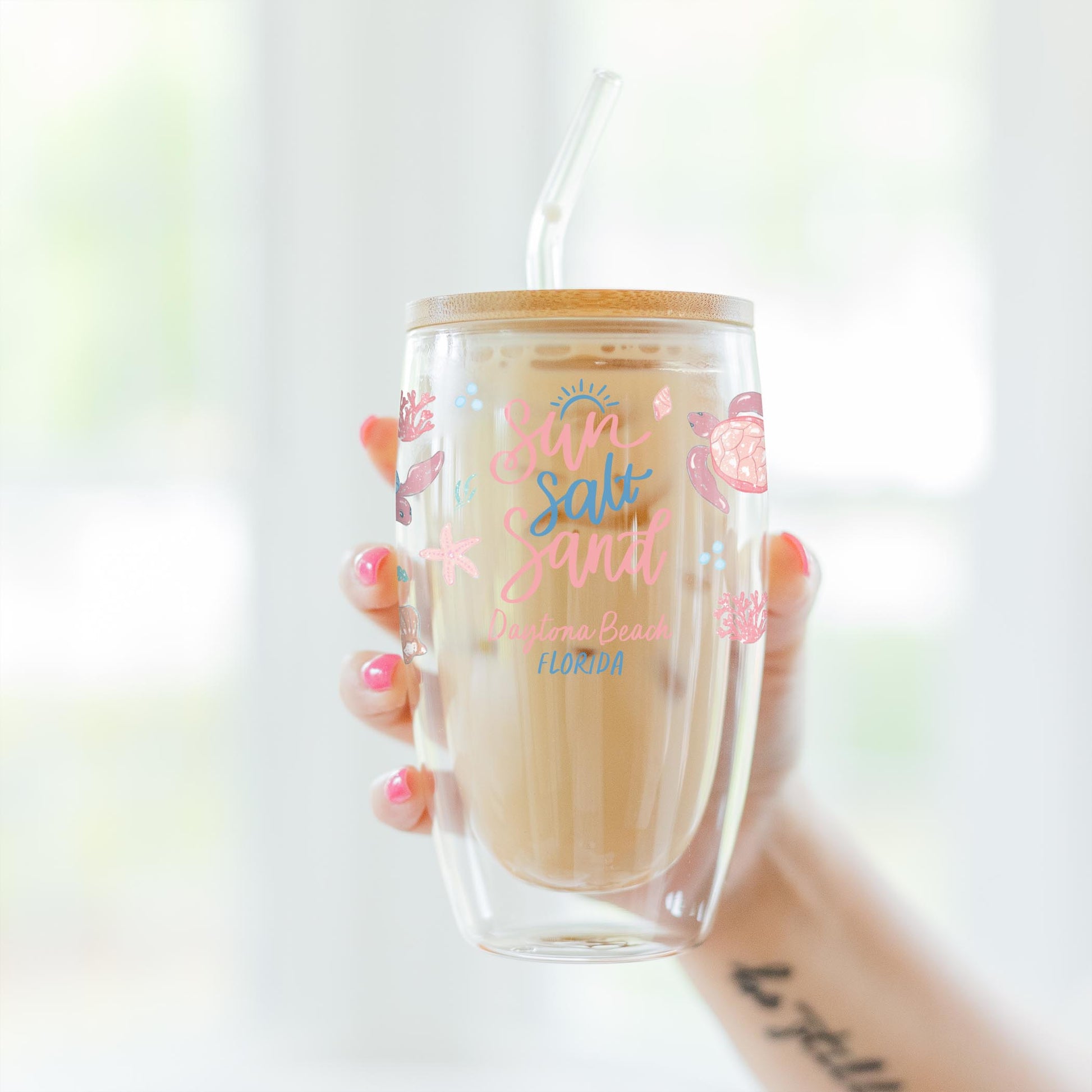 16oz Double Insulated Glass Tumbler-City & State Coastal Sea Turtles -3