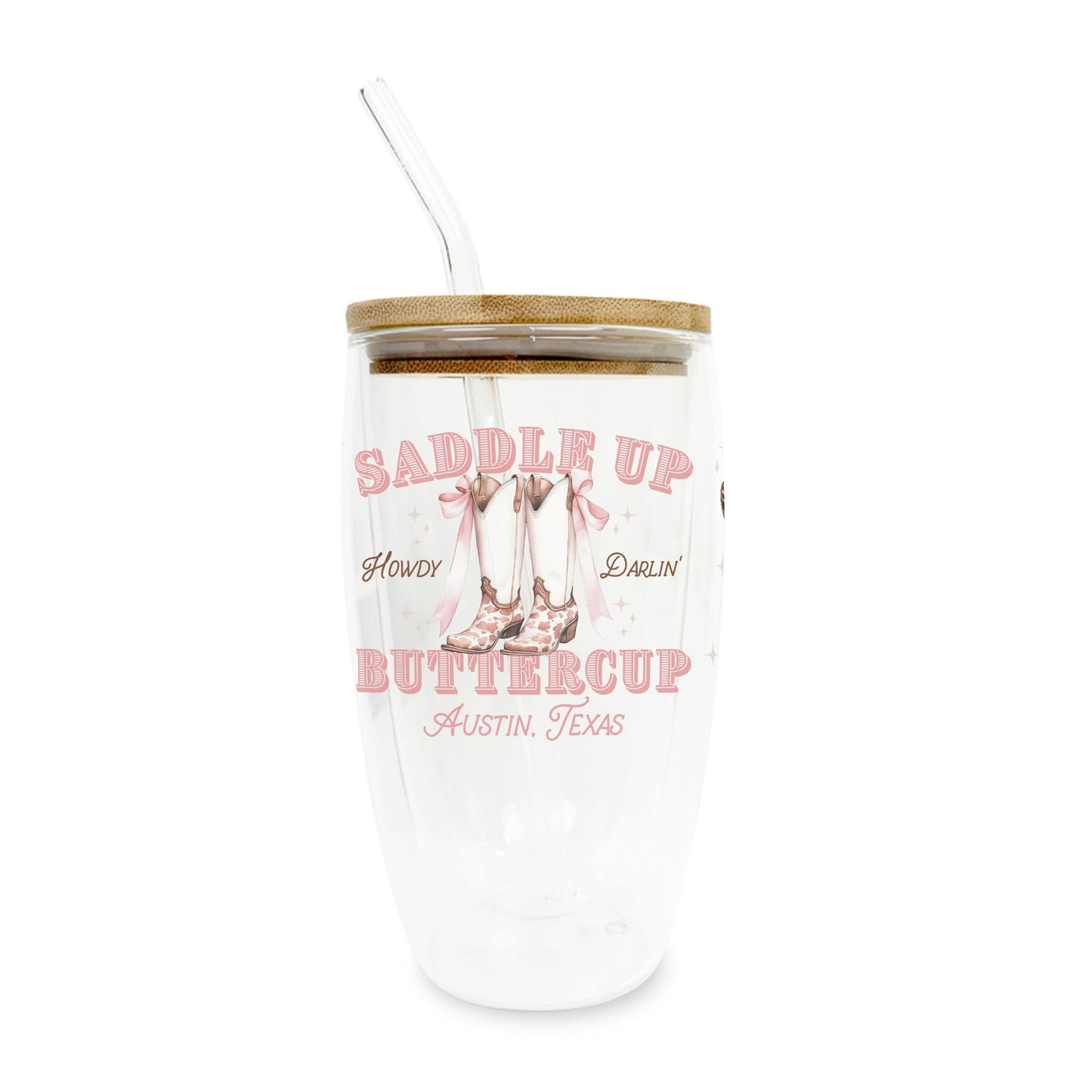 16oz Double Insulated Glass Tumbler-Love+Local Coquette Cowgirl -0