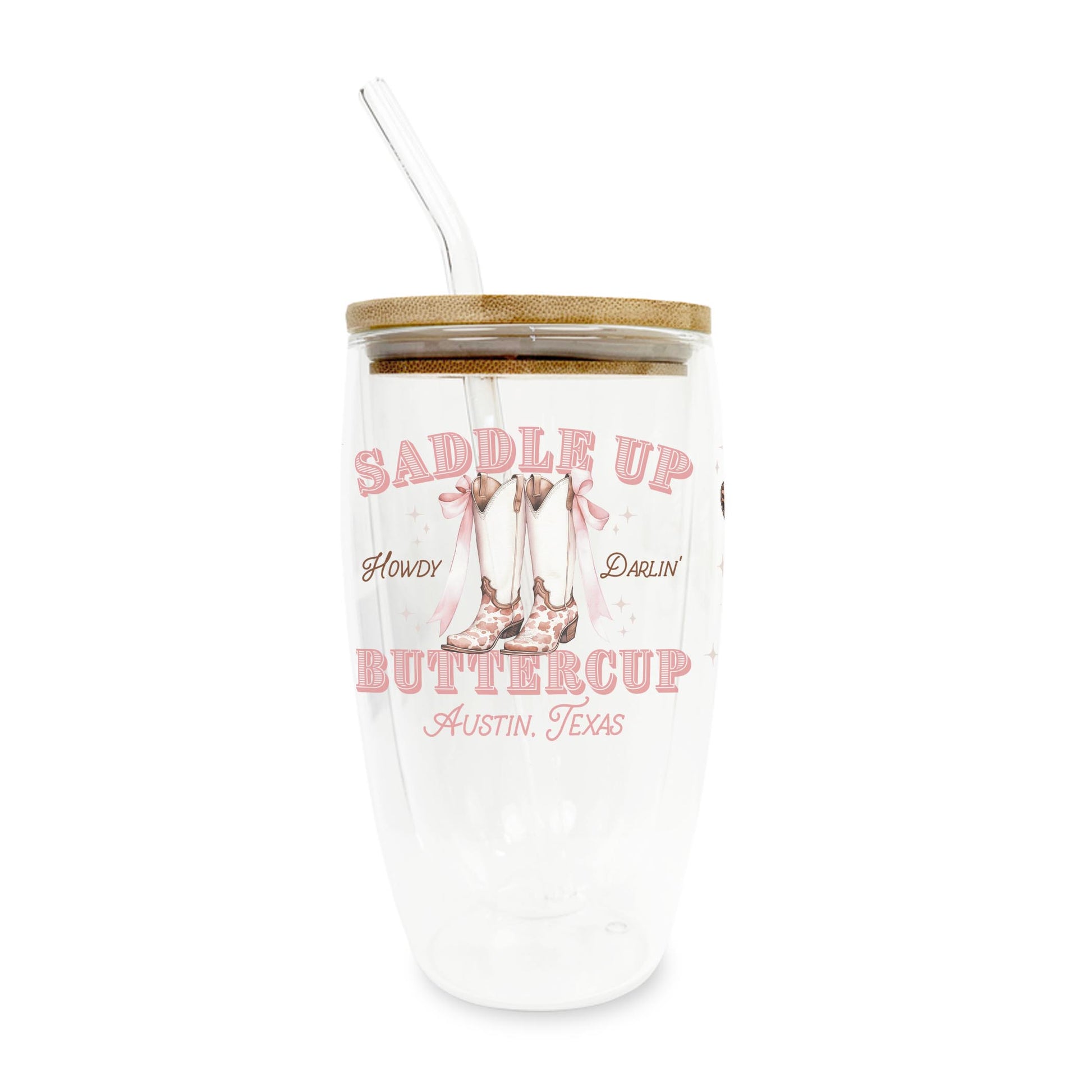16oz Double Insulated Glass Tumbler-Love+Local Coquette Cowgirl -0