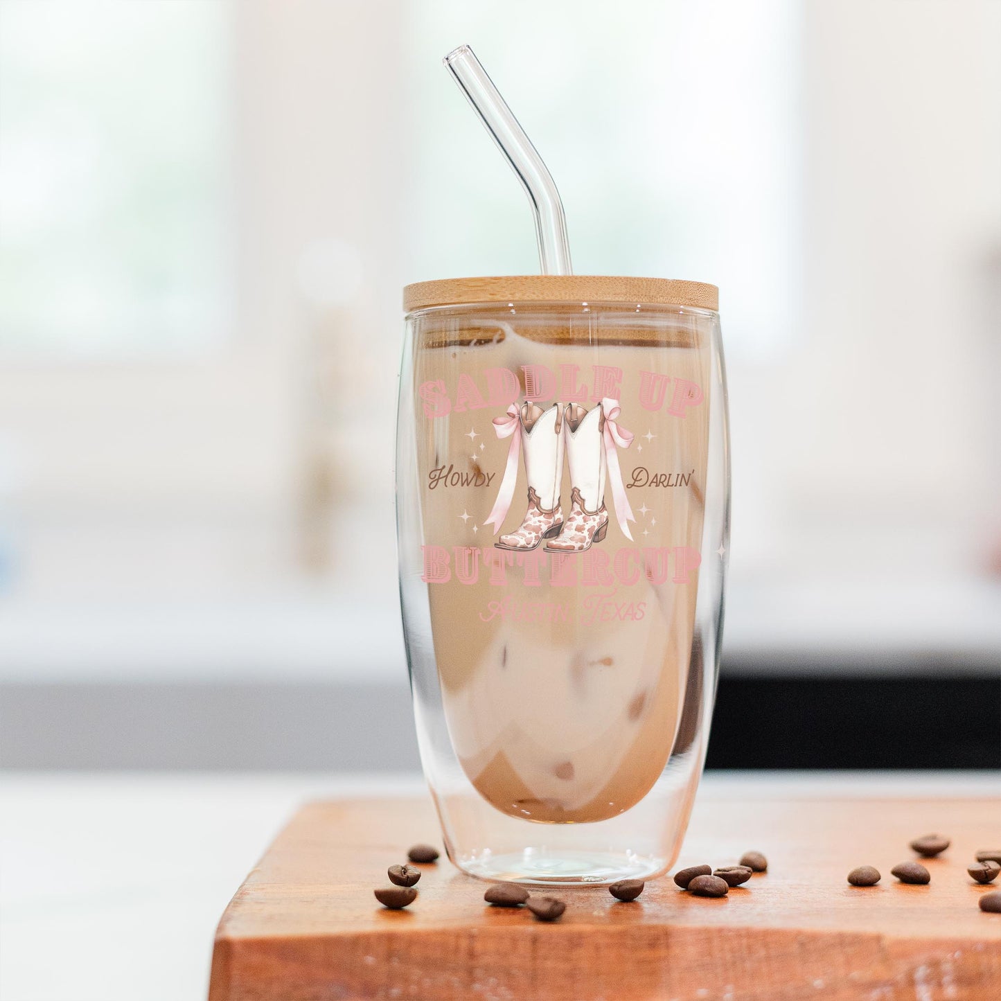 16oz Double Insulated Glass Tumbler-Love+Local Coquette Cowgirl -2