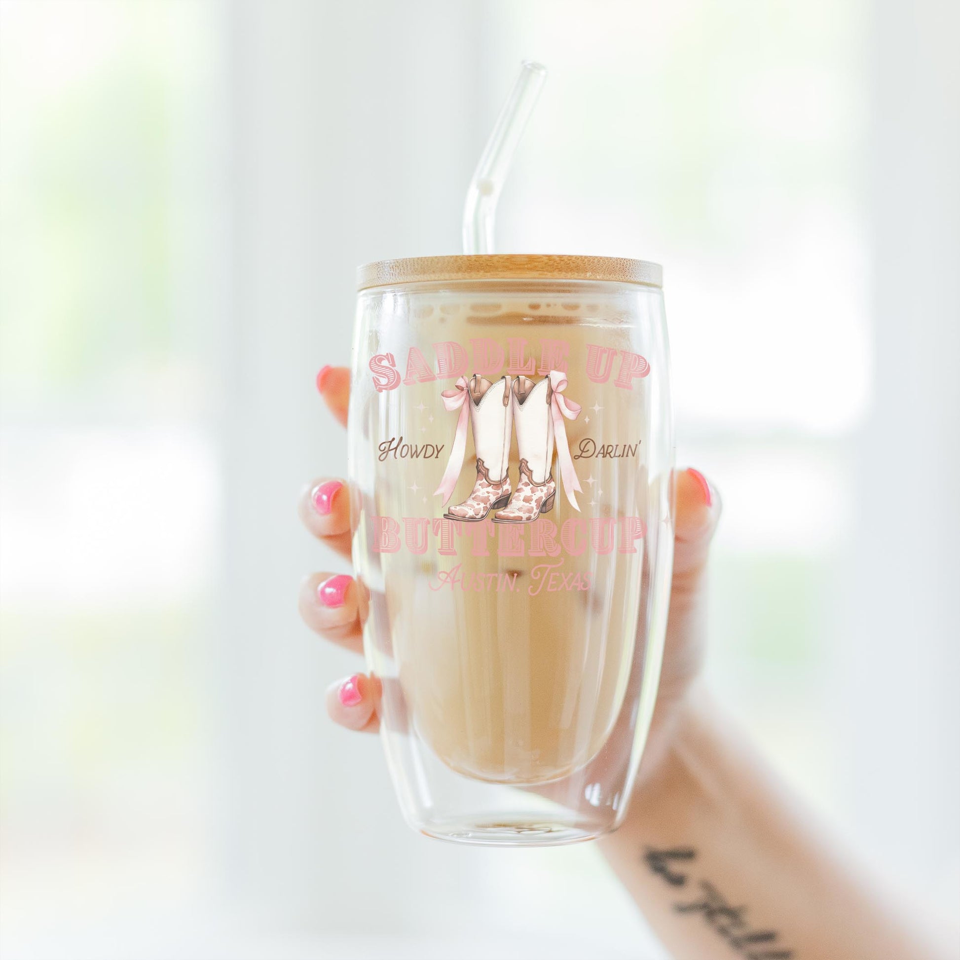 16oz Double Insulated Glass Tumbler-Love+Local Coquette Cowgirl -3