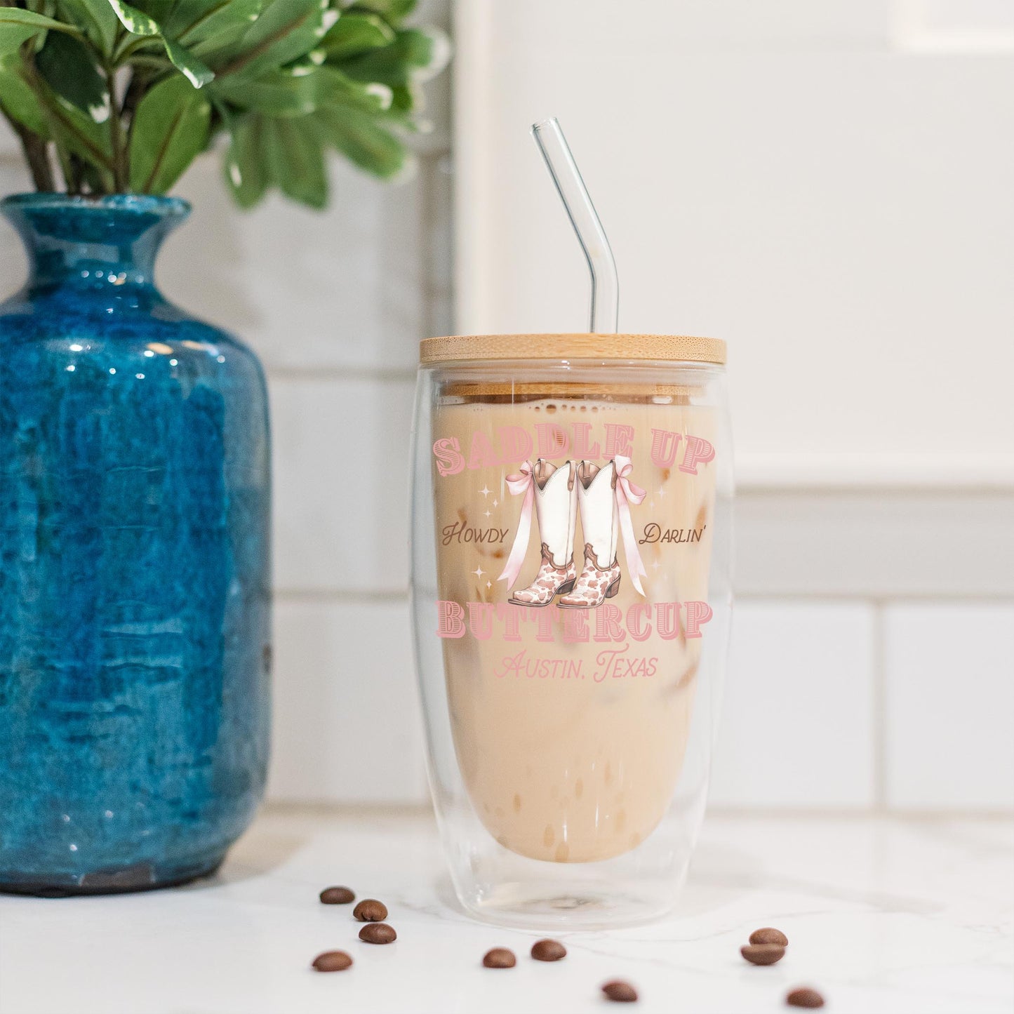 16oz Double Insulated Glass Tumbler-Love+Local Coquette Cowgirl -4