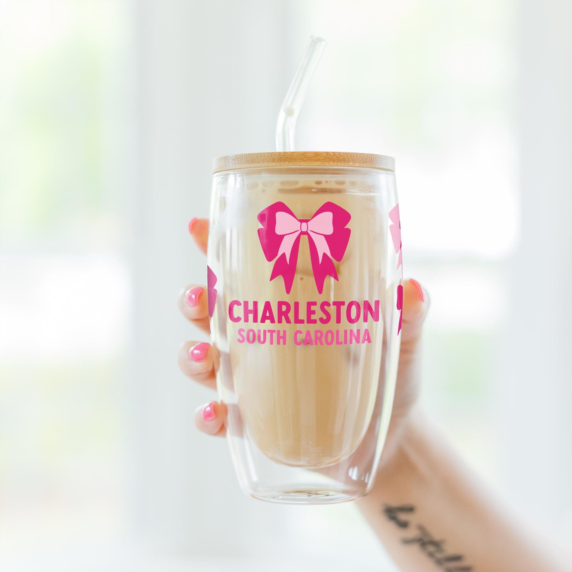 16oz Double Insulated Glass Tumbler-Love+Local Bonita Bows -3