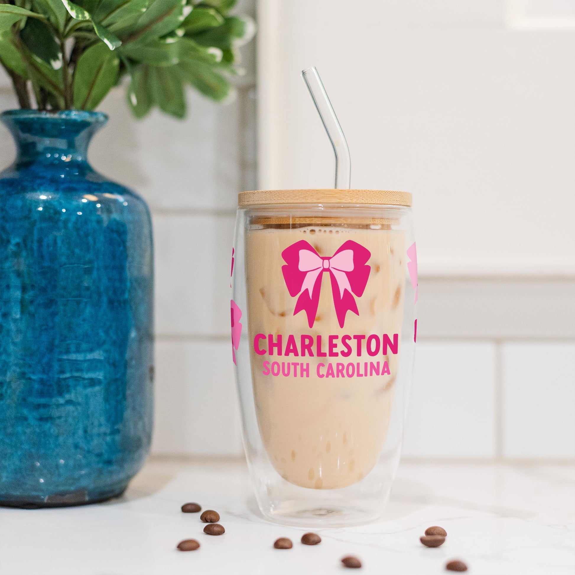 16oz Double Insulated Glass Tumbler-Love+Local Bonita Bows -4