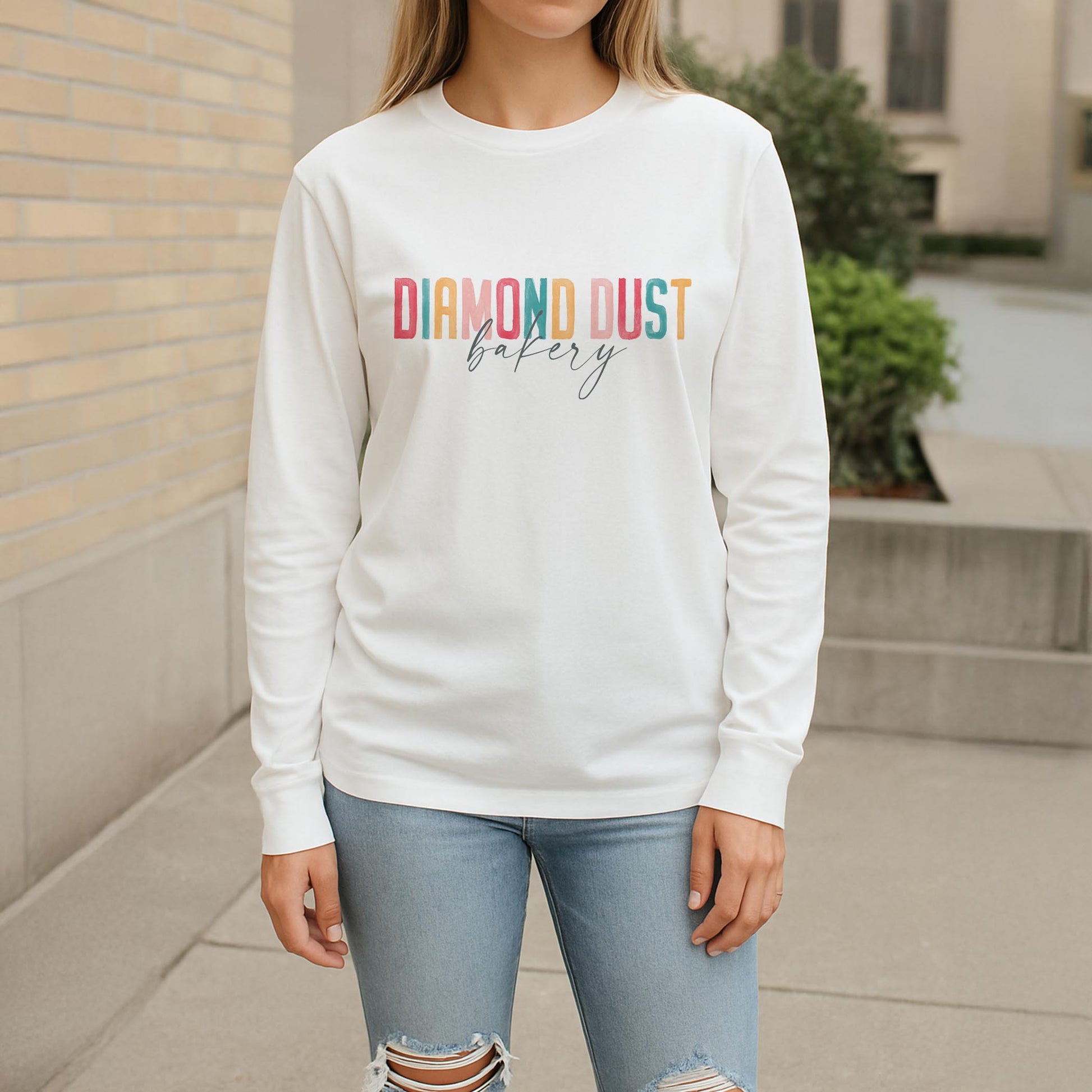 Long Sleeve T-Shirt White-Watercolor City Diamond Dust Bakery -2