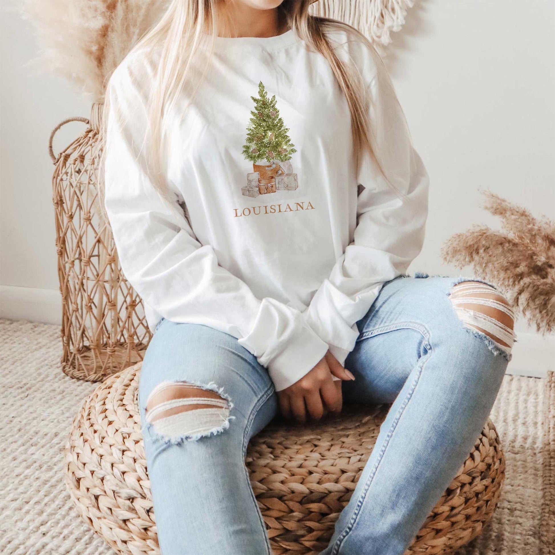 Long Sleeve T-Shirt White-Cottage Tree Louisiana -1