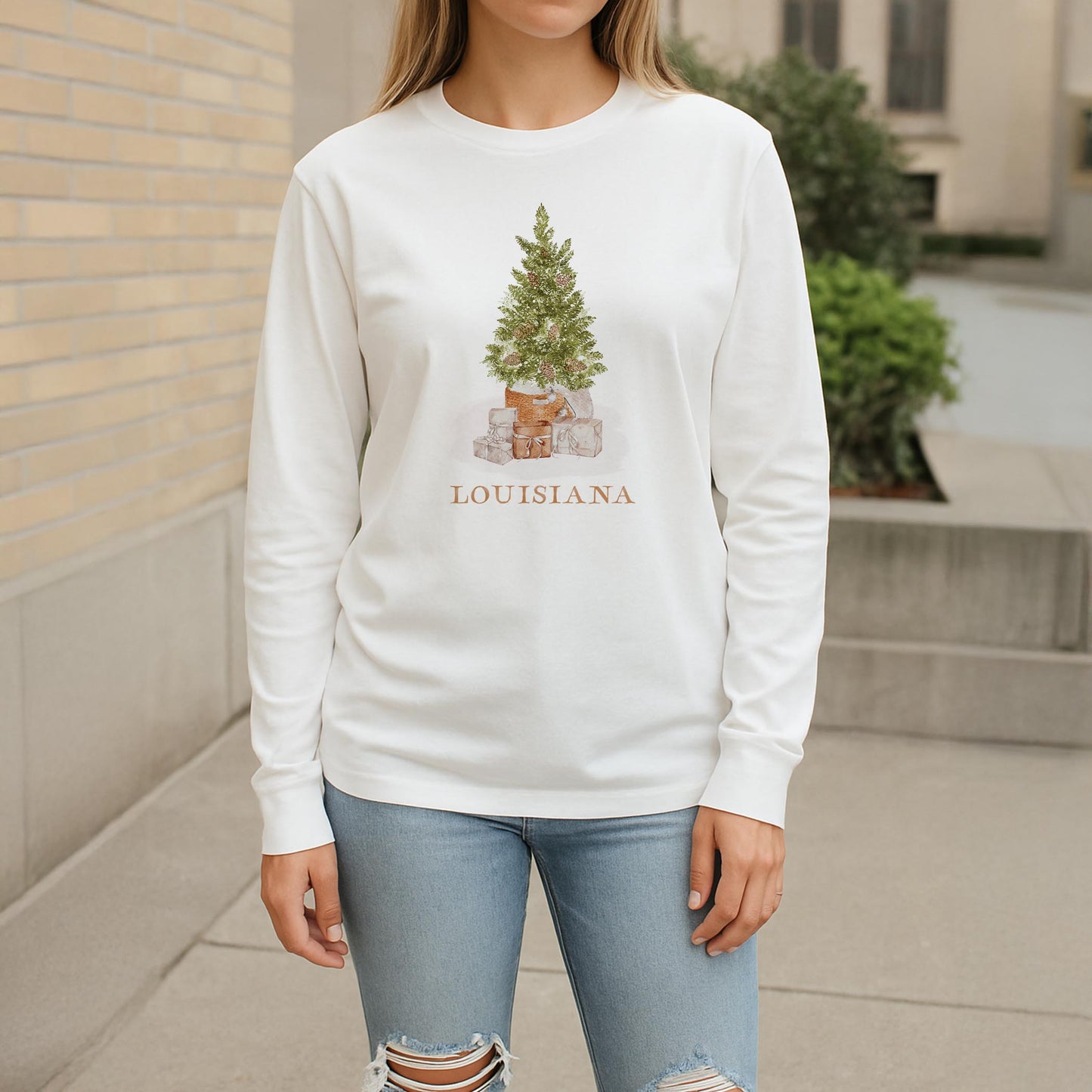 Long Sleeve T-Shirt White-Cottage Tree Louisiana -2