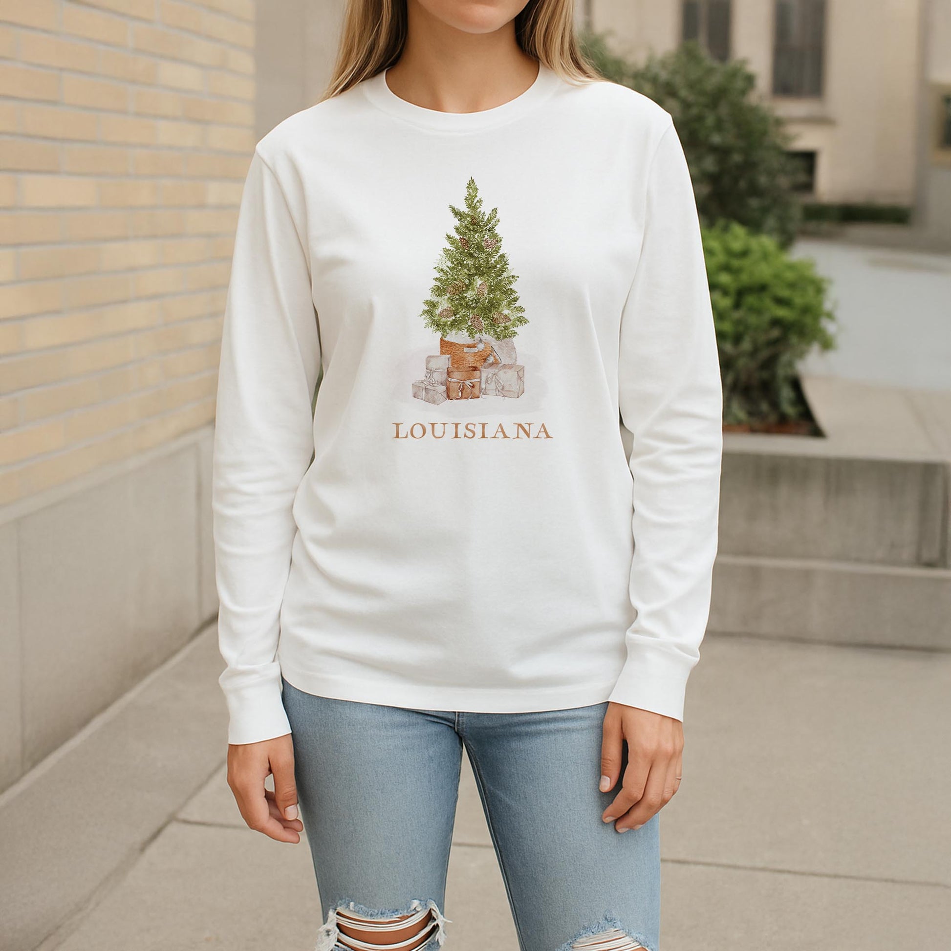 Long Sleeve T-Shirt White-Cottage Tree Louisiana -2
