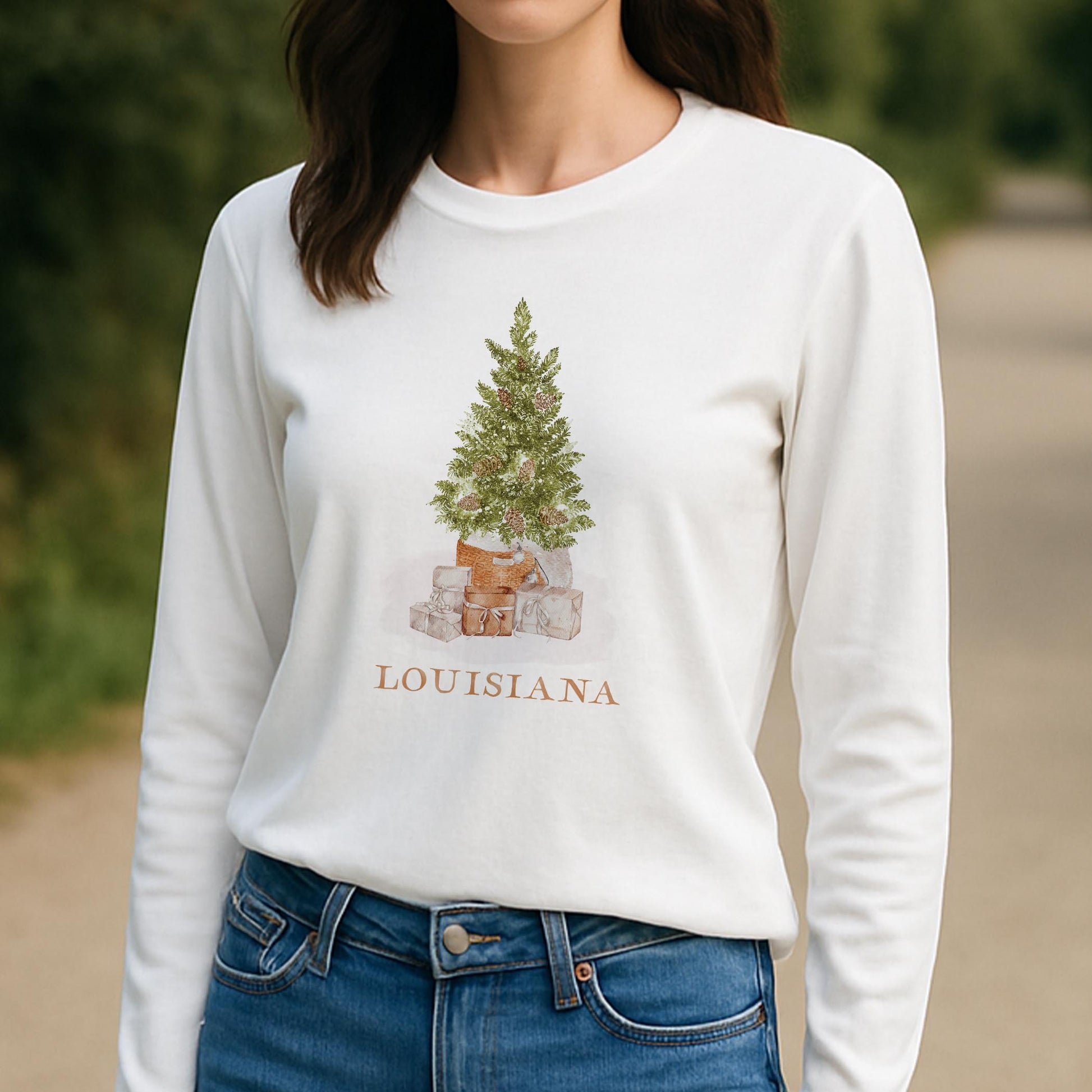 Long Sleeve T-Shirt White-Cottage Tree Louisiana -3