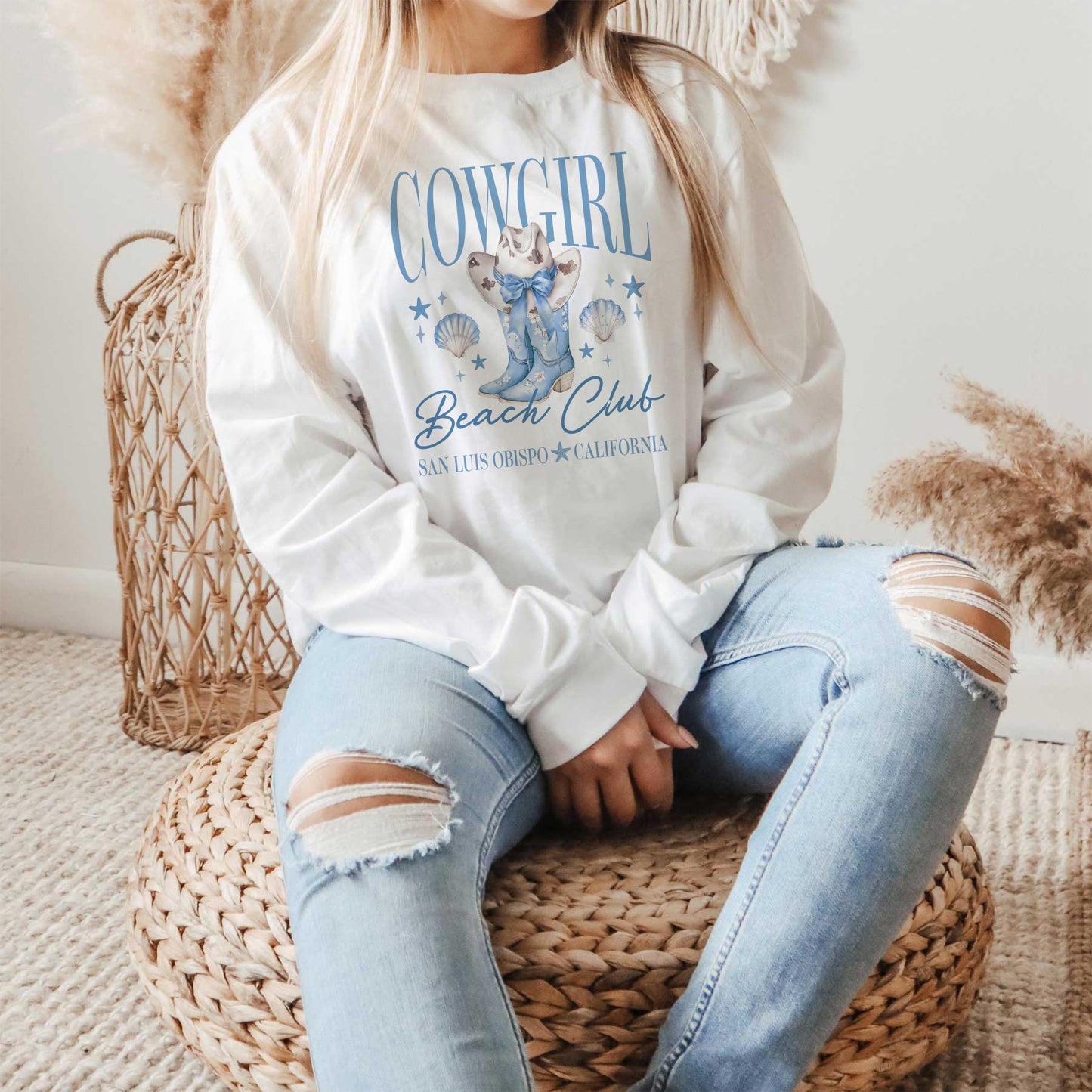 Long Sleeve T-Shirt White-Love+Local Coastal Cowgirl -1