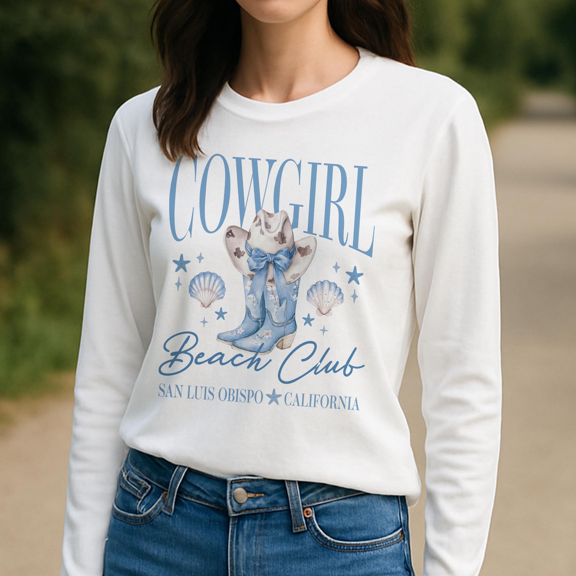 Long Sleeve T-Shirt White-Love+Local Coastal Cowgirl -3