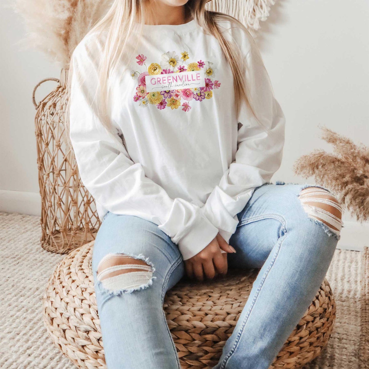 Long Sleeve T-Shirt White-Love+Local Fantasy Garden -1