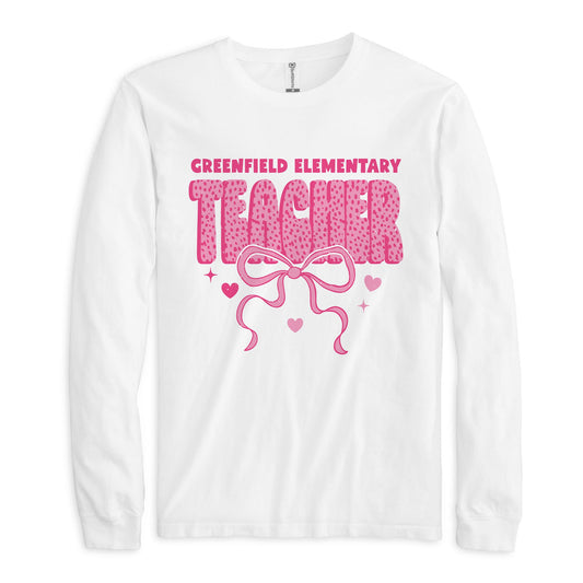 Long Sleeve T-Shirt White-Love+Local Classroom Coquette Teacher Bow -0