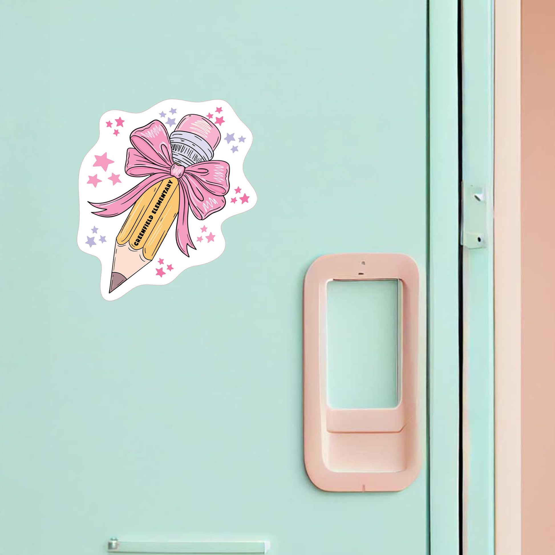 Vinyl Magnet-Love+Local Classroom Coquette Pencil Bow Stars -1