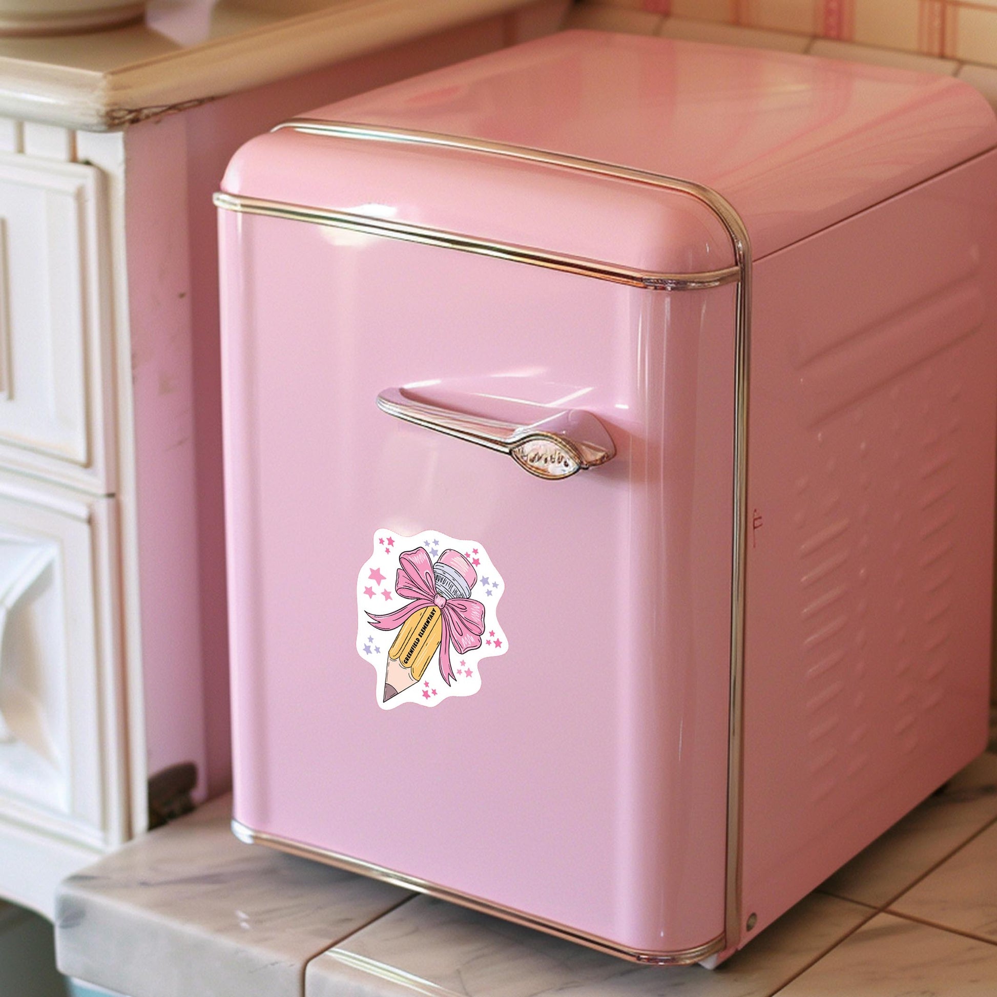 Vinyl Magnet-Love+Local Classroom Coquette Pencil Bow Stars -2