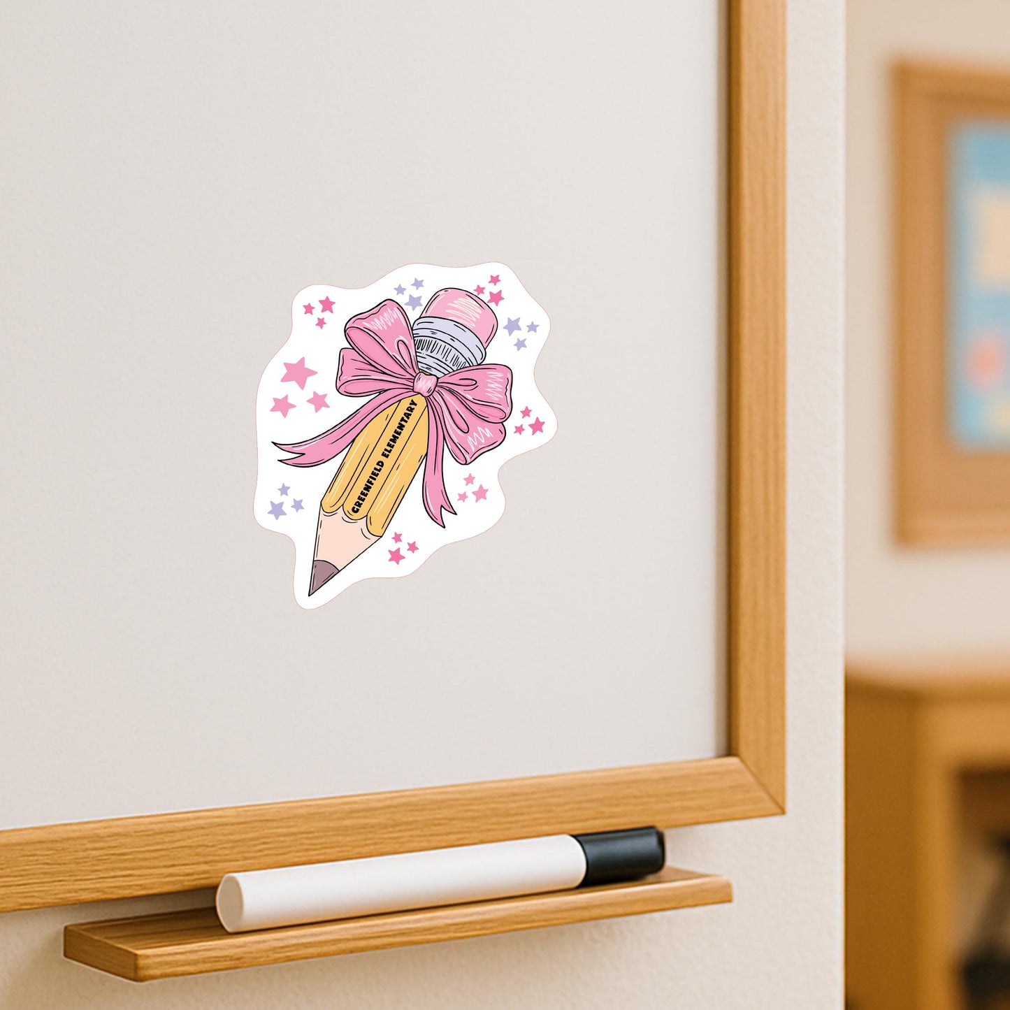 Vinyl Magnet-Love+Local Classroom Coquette Pencil Bow Stars -3